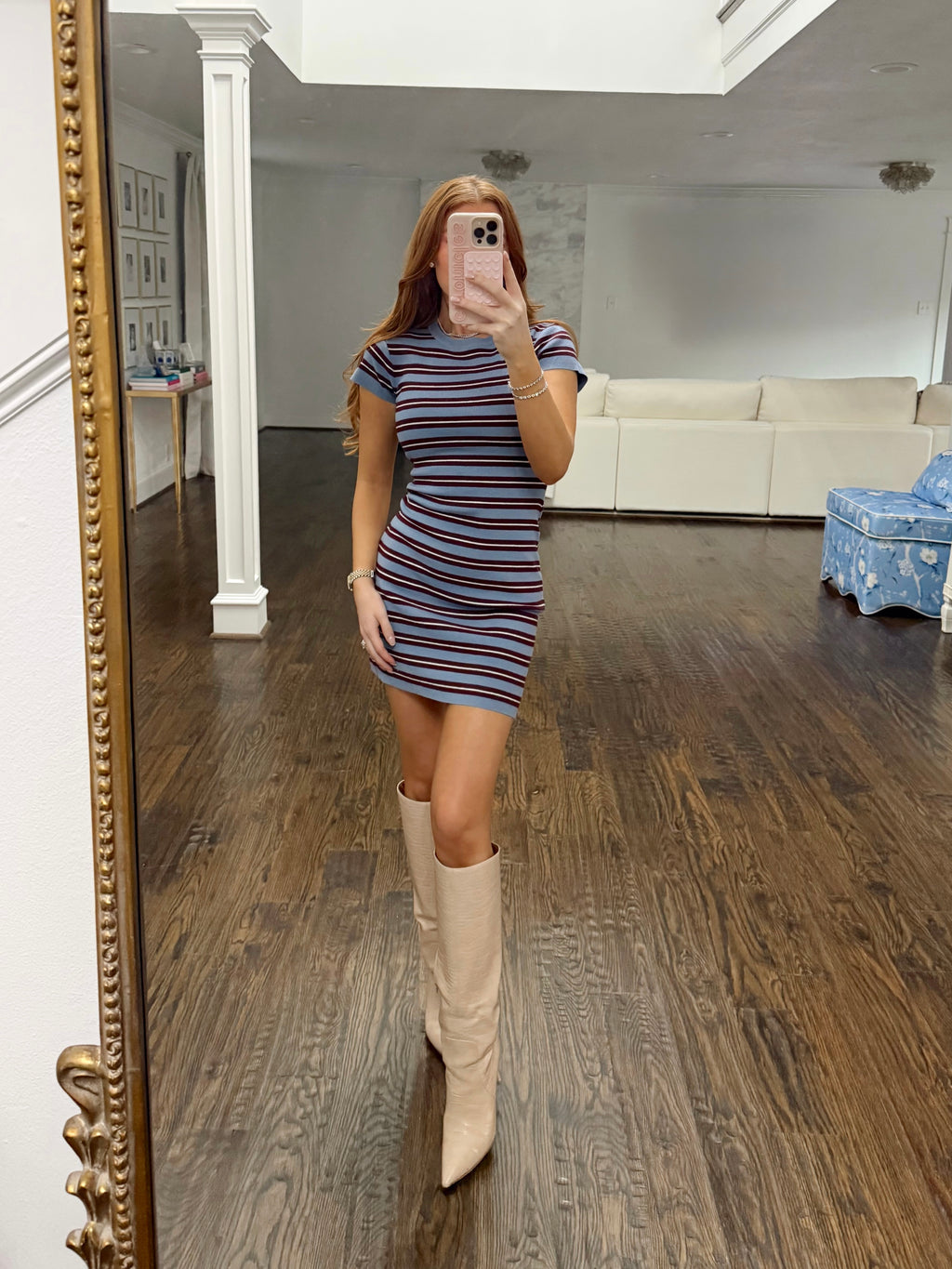 Carson Short Sleeve Stripe Crewneck Sweater Dress