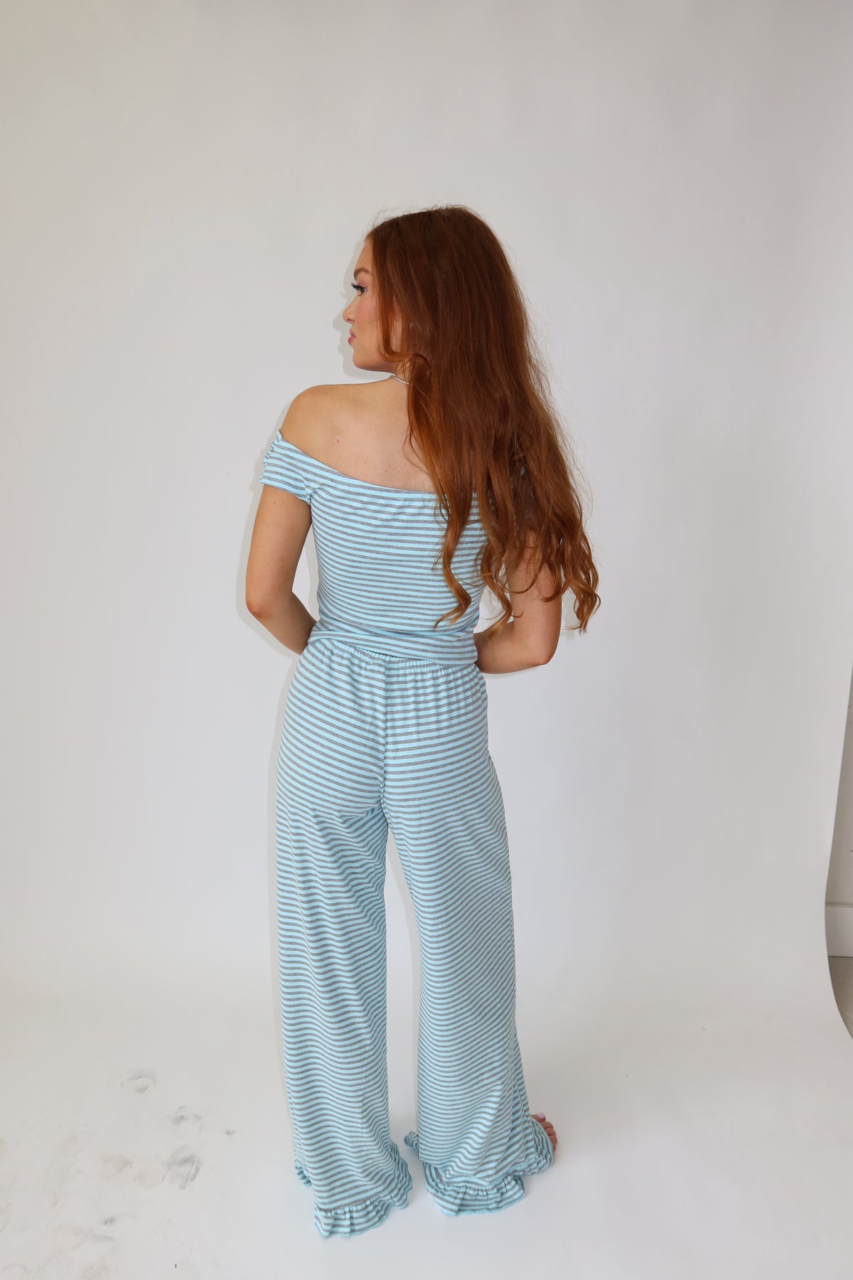 Carly Stripe Top & Ruffle Pants Athleisure Set