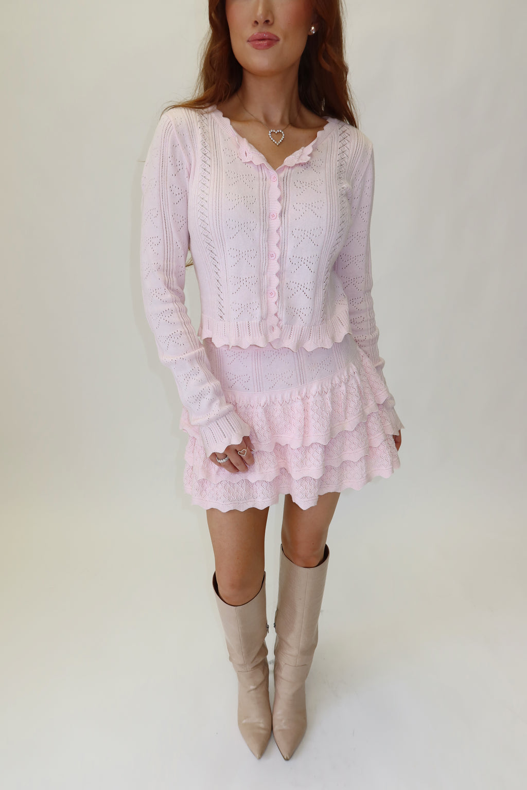 Rosie Bow Detail Cardigan & Tiered Skirt Set