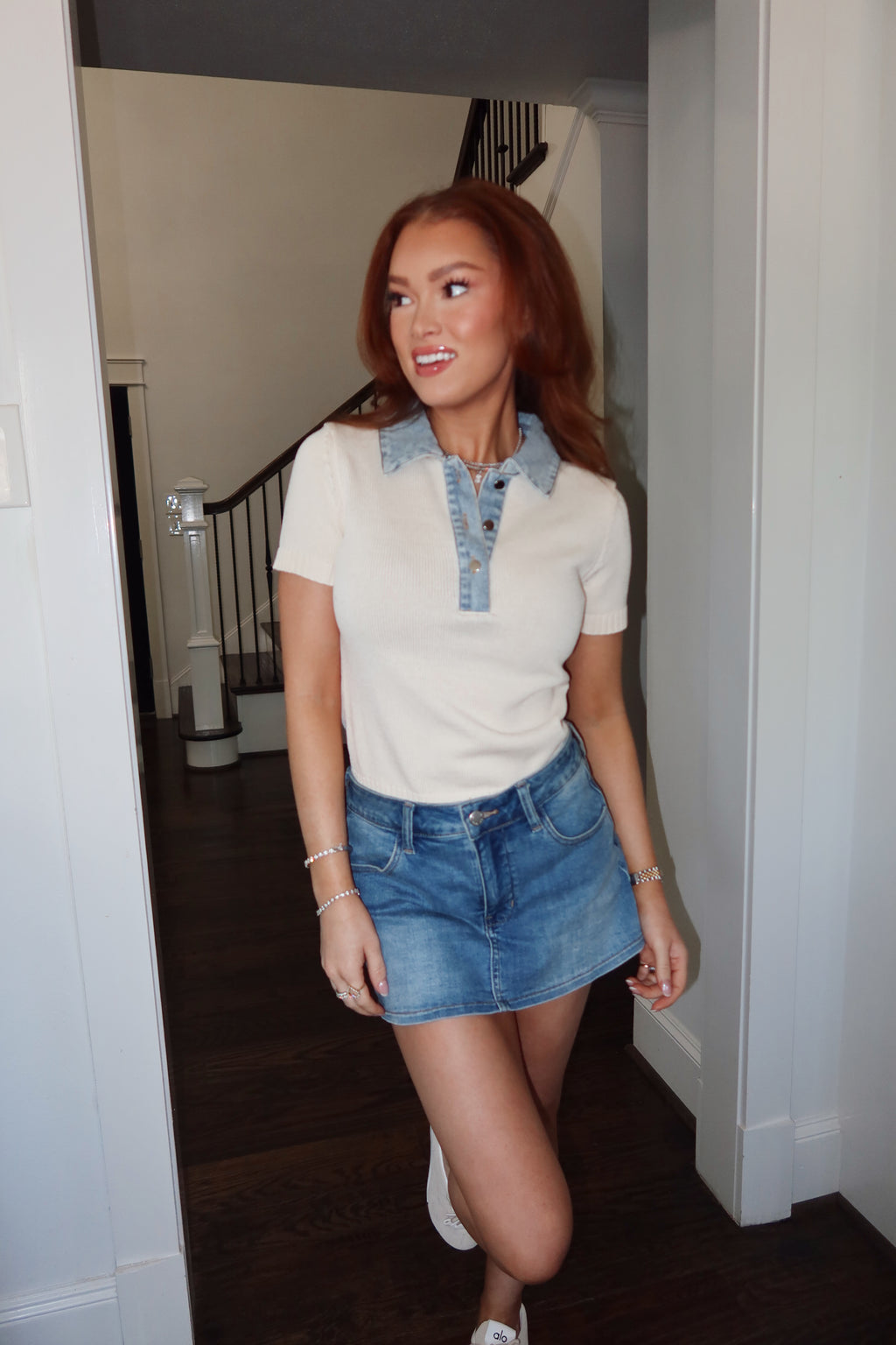 Bronwyn Denim Collar Knit Top