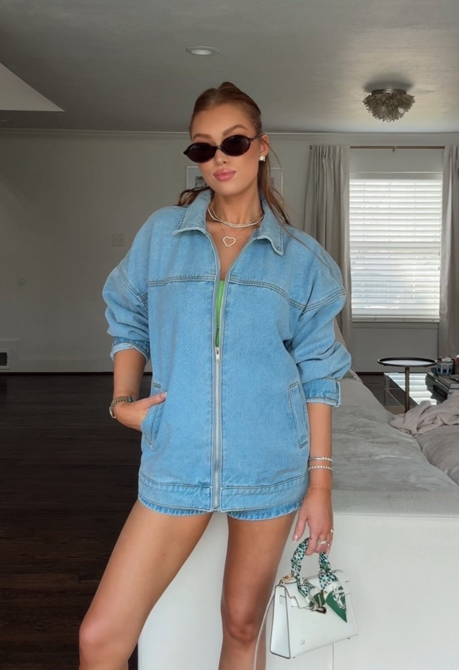 Brianna Oversized Denim Jacket & Short Set (RESTOCK)