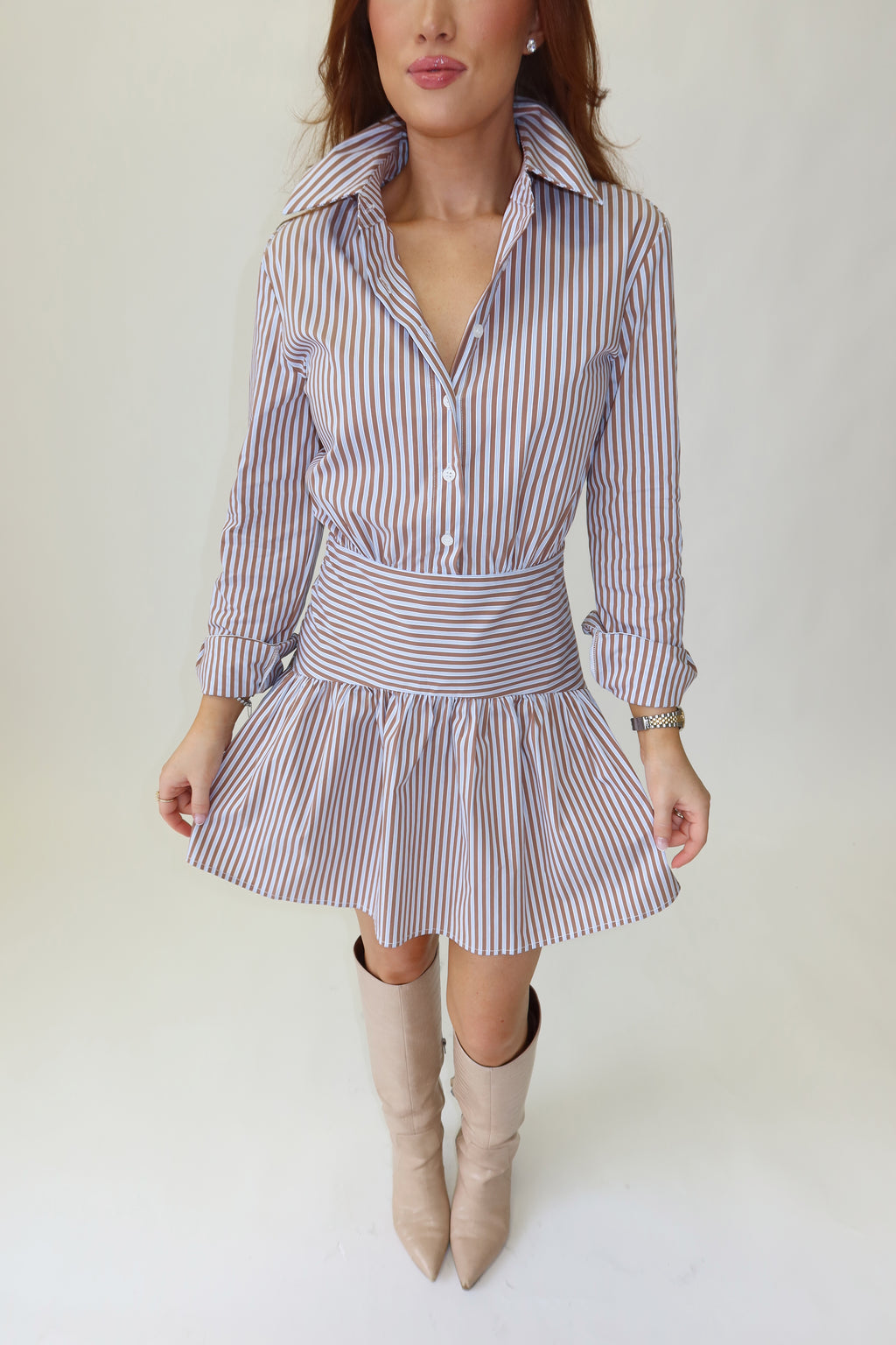 Phillips Brown & Blue Stripe Drop Waist Dress