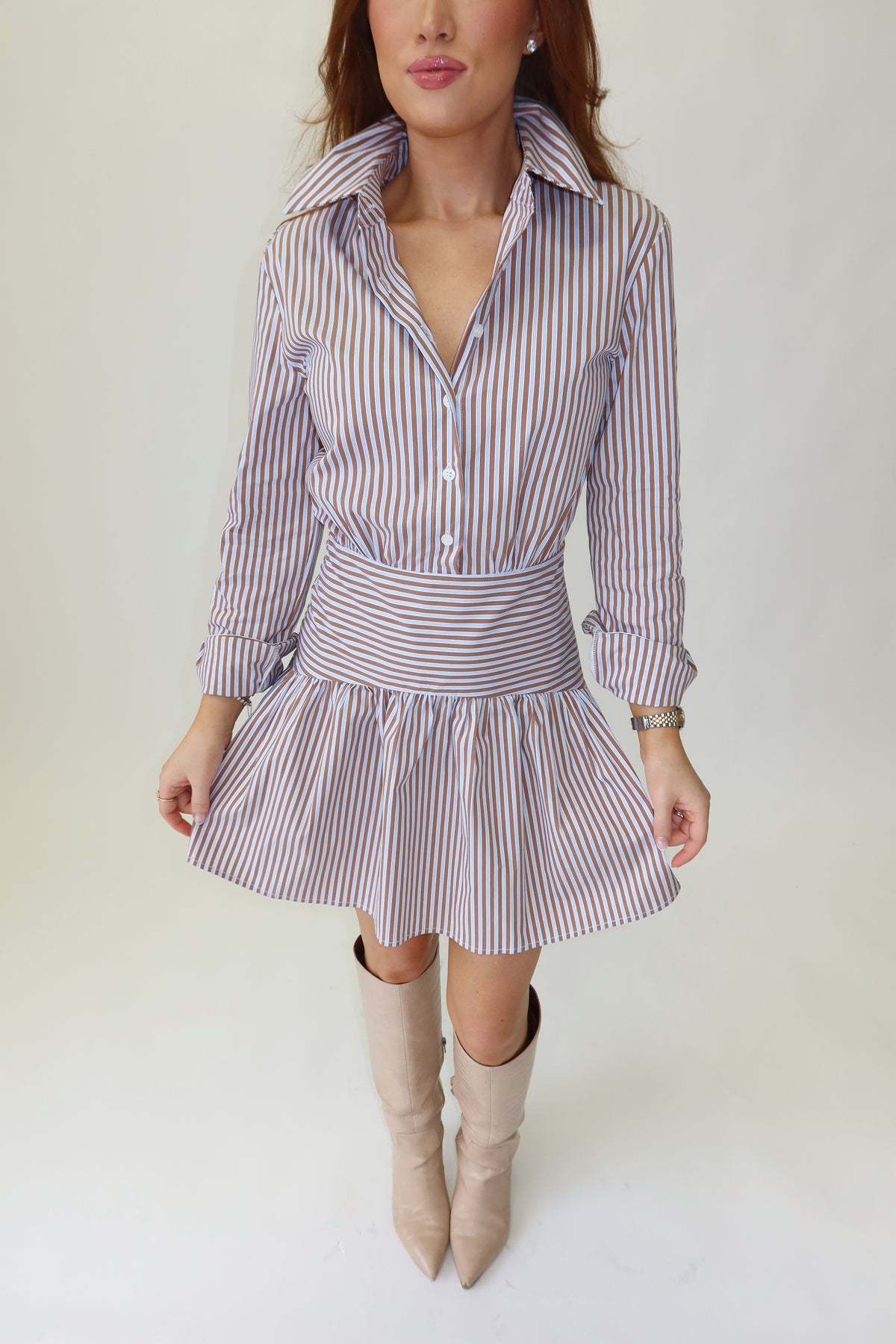 Phillips Brown & Blue Stripe Drop Waist Dress