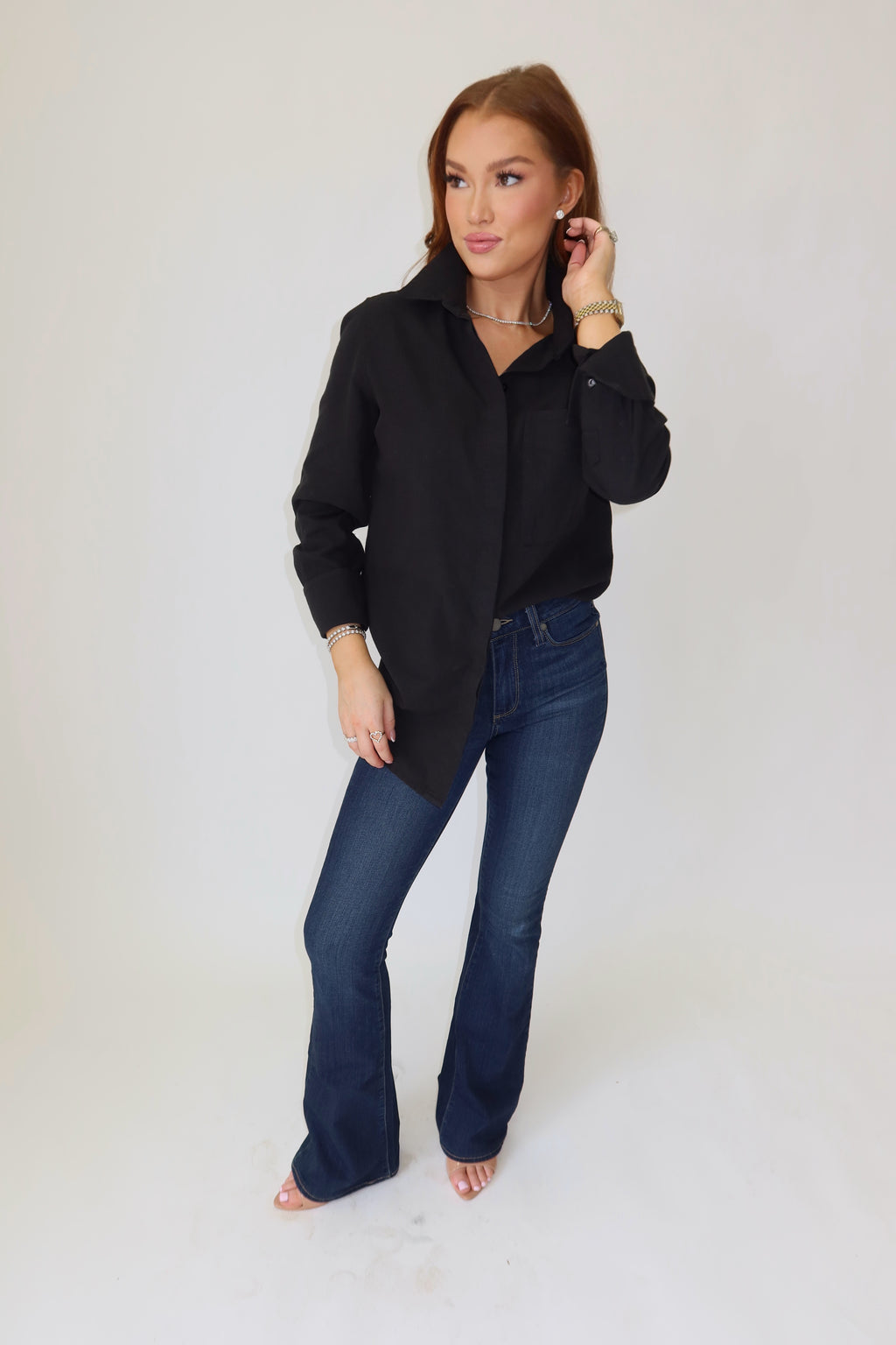 Perfectly Untucked Button Down Bodysuit - Black