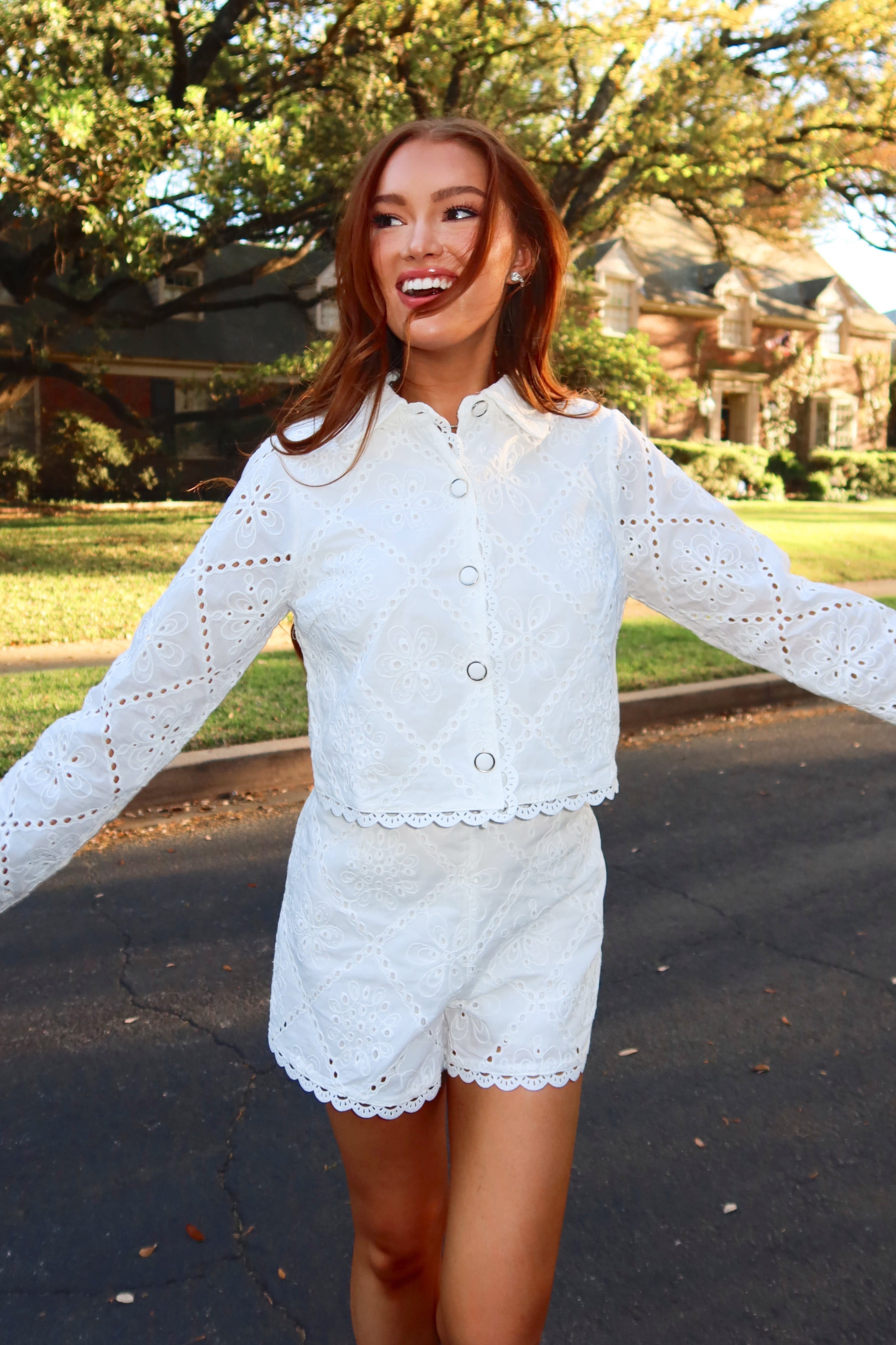 Elise Eyelet Jacket & Shorts Set