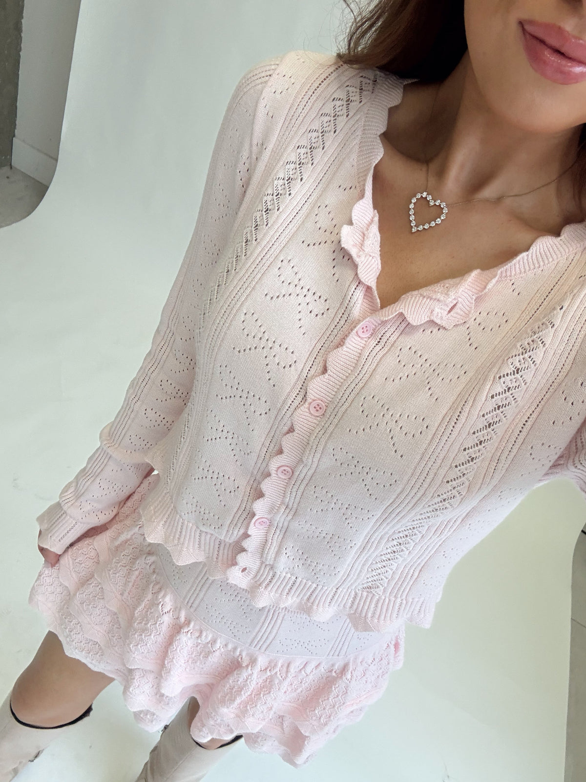 Rosie Bow Detail Cardigan & Tiered Skirt Set