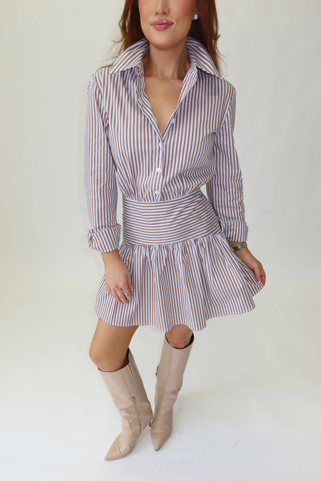 Phillips Brown & Blue Stripe Drop Waist Dress