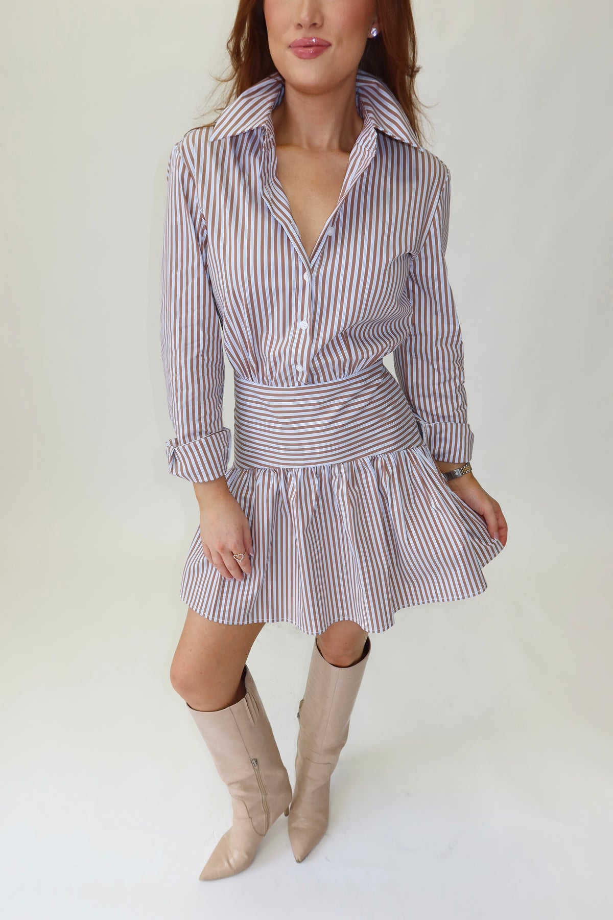 Phillips Brown & Blue Stripe Drop Waist Dress