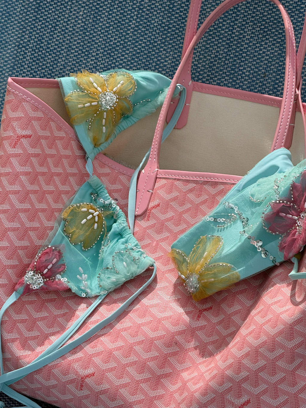 Saint Barths Beaded Embellished Three Piece Bikini Set