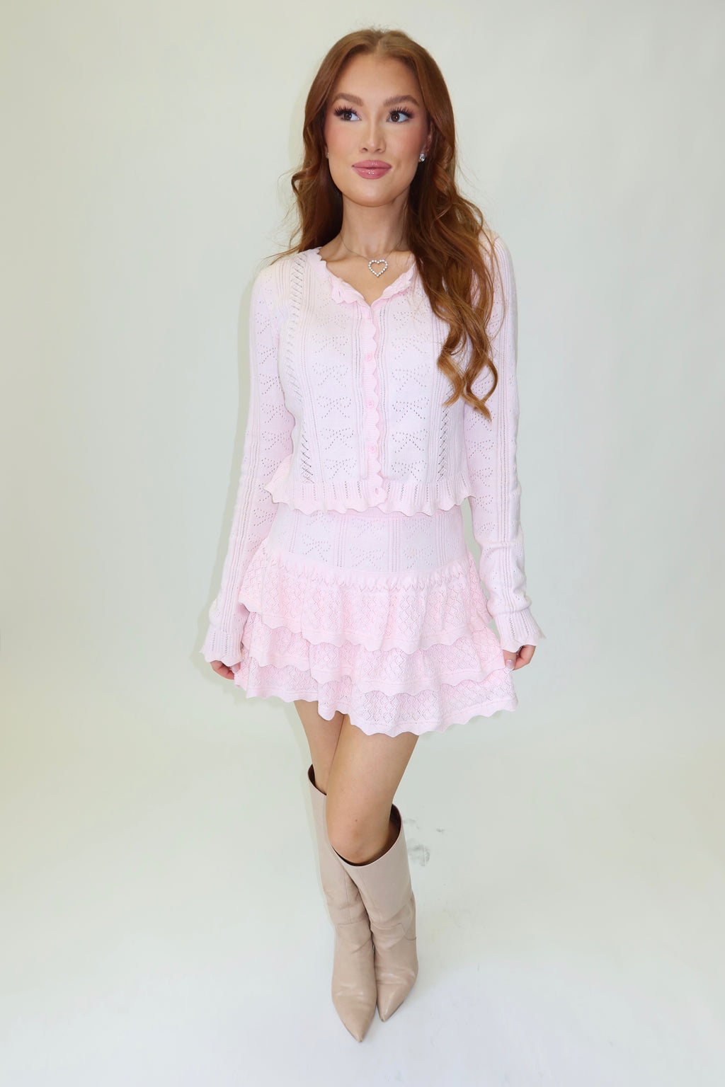 Rosie Bow Detail Cardigan & Tiered Skirt Set