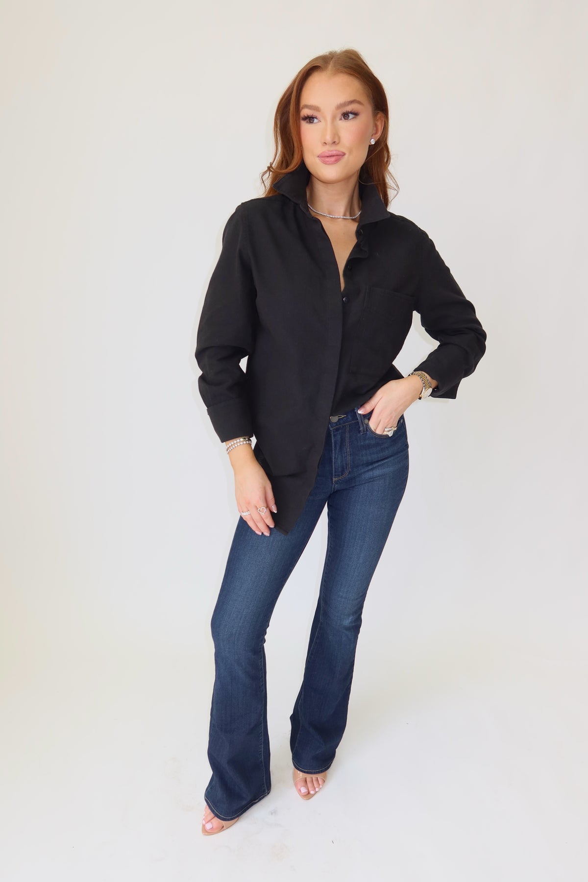 Perfectly Untucked Button Down Bodysuit - Black