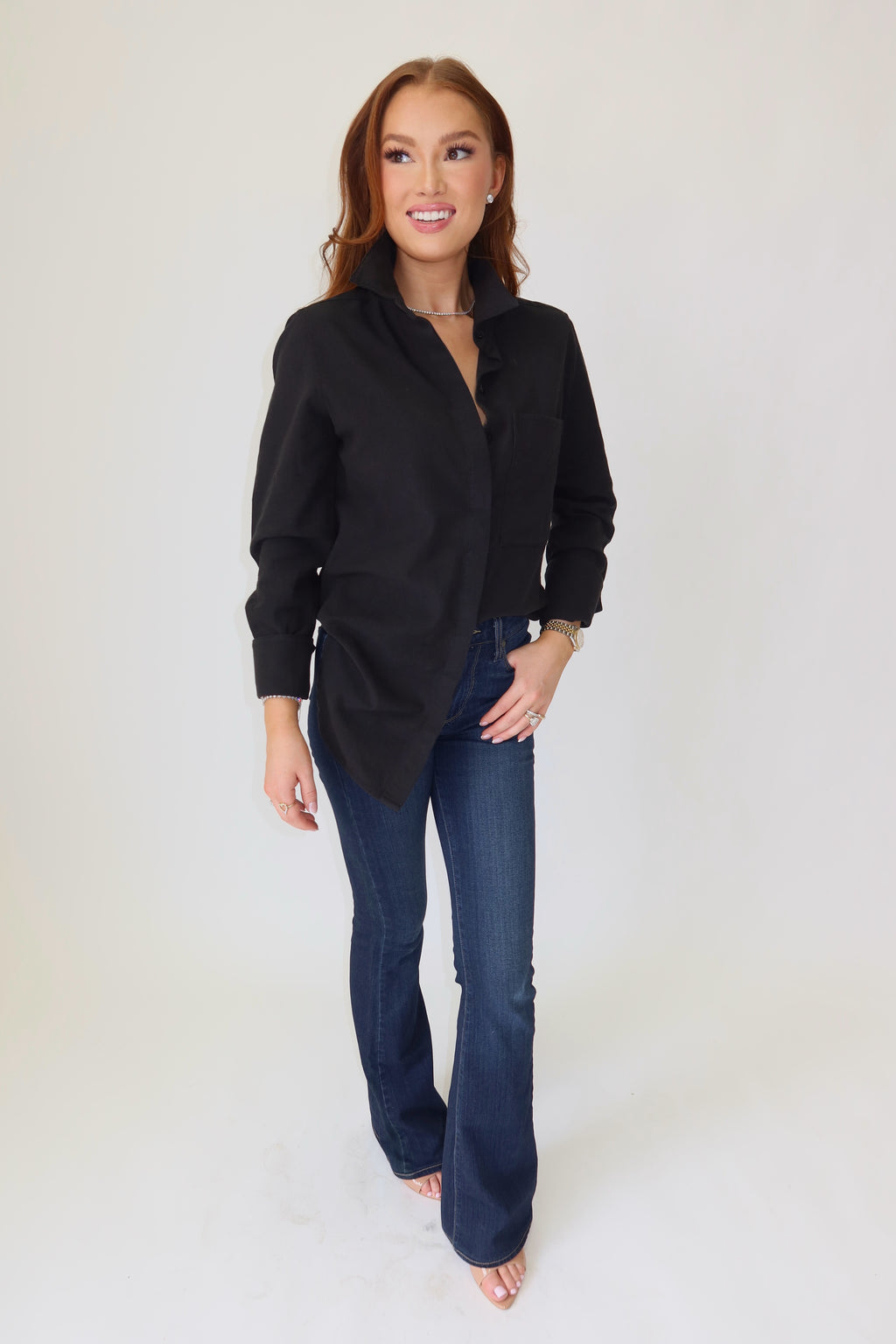 Perfectly Untucked Button Down Bodysuit - Black