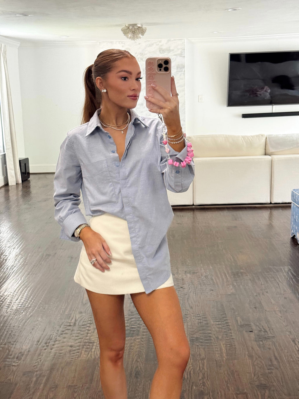 Perfectly Untucked Button Down Bodysuit - Chambray