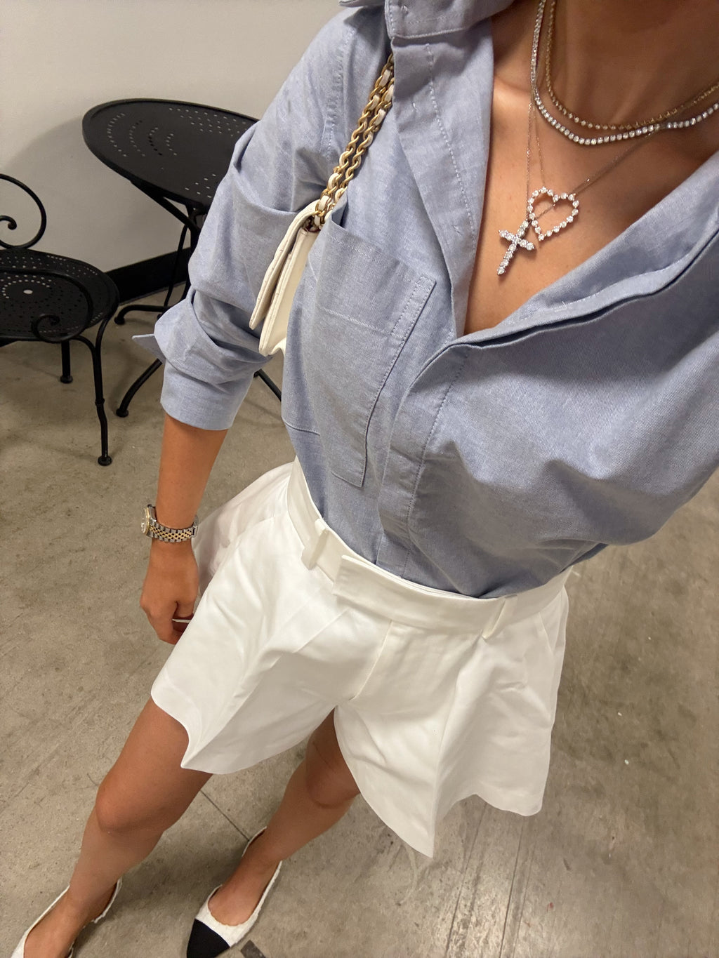 Perfectly Untucked Button Down Bodysuit - Chambray