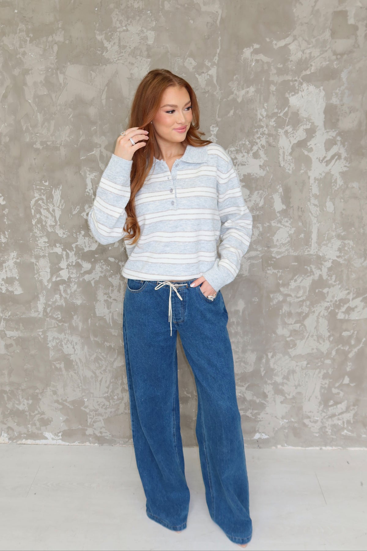 Tori Striped Collared Button-Up Sweater