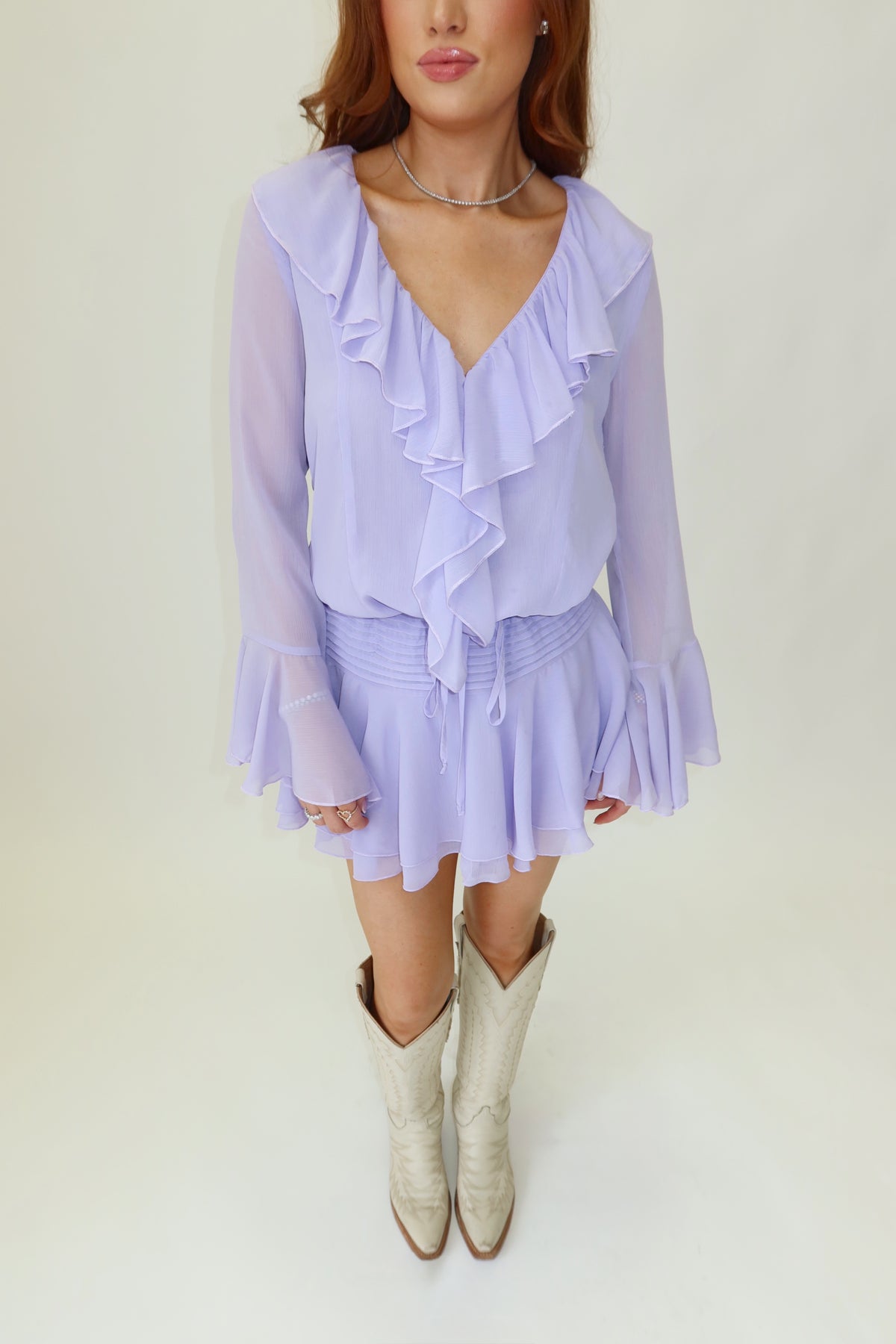 Tomlinson Purple Ruffle Long Sleeve Skort Dress
