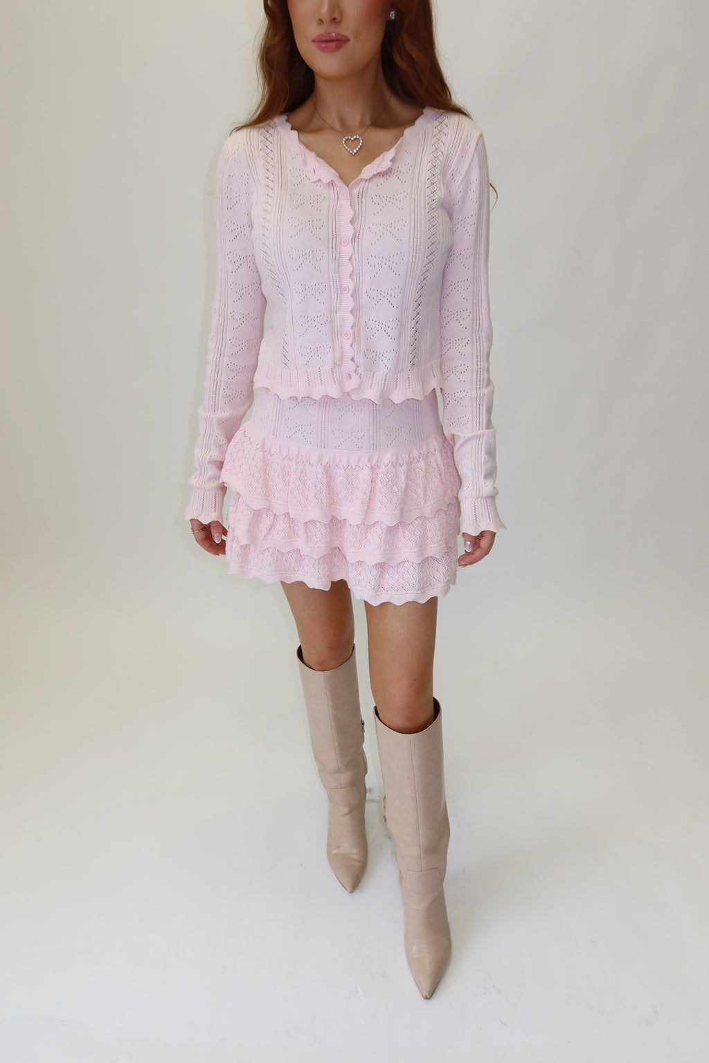 Rosie Bow Detail Cardigan & Tiered Skirt Set