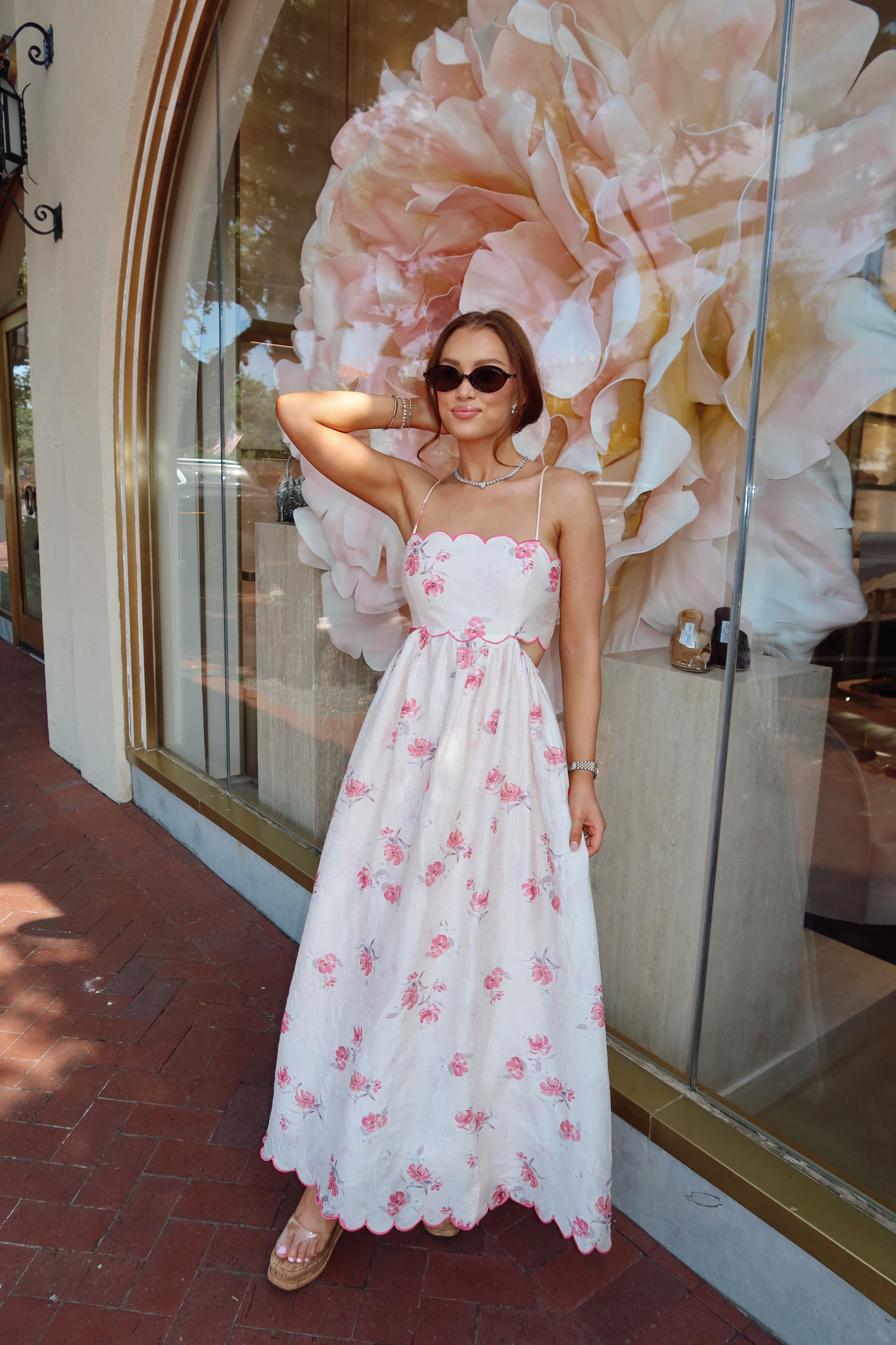 Camilla Pink Scallop Floral Maxi Dress