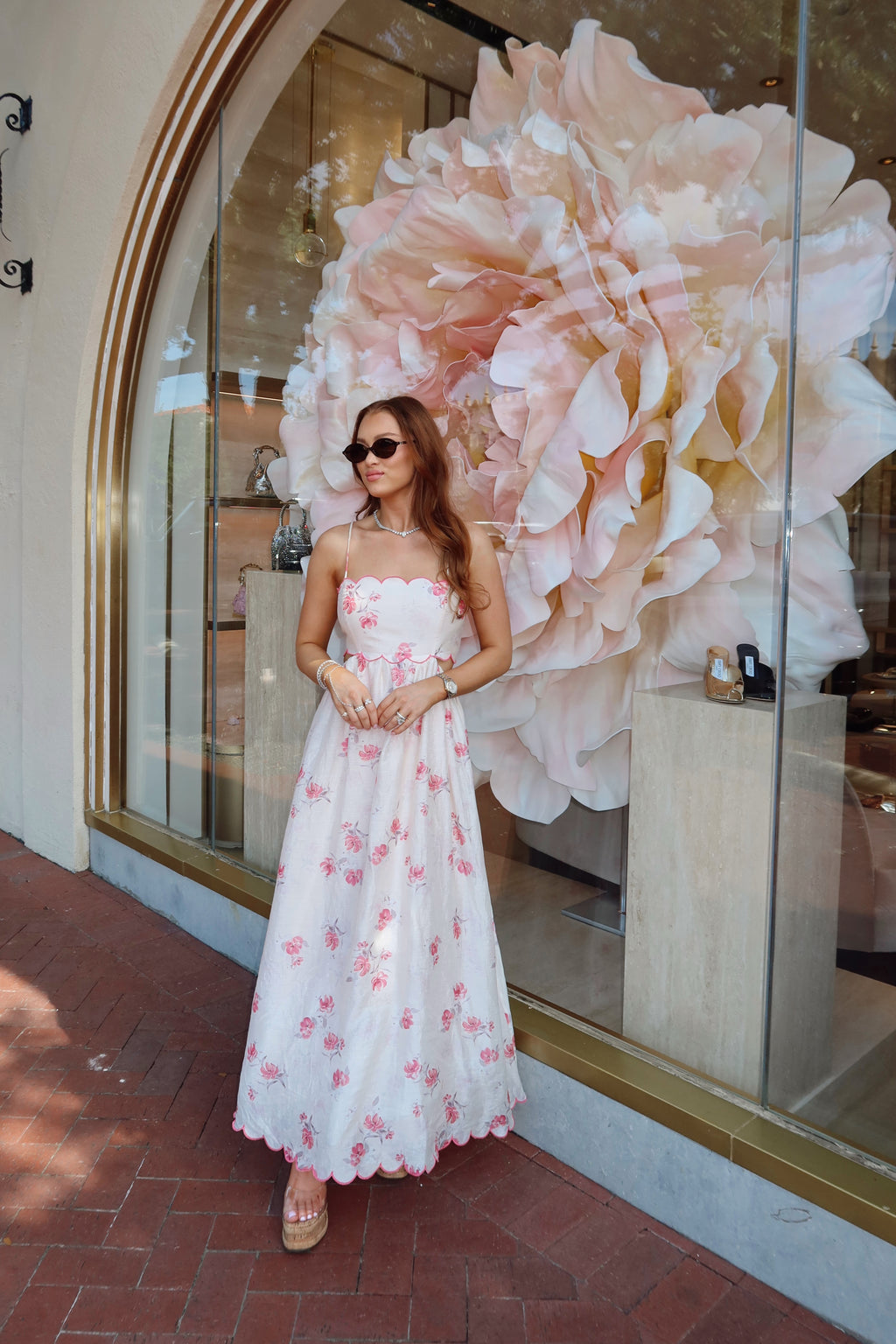Camilla Pink Scallop Floral Maxi Dress