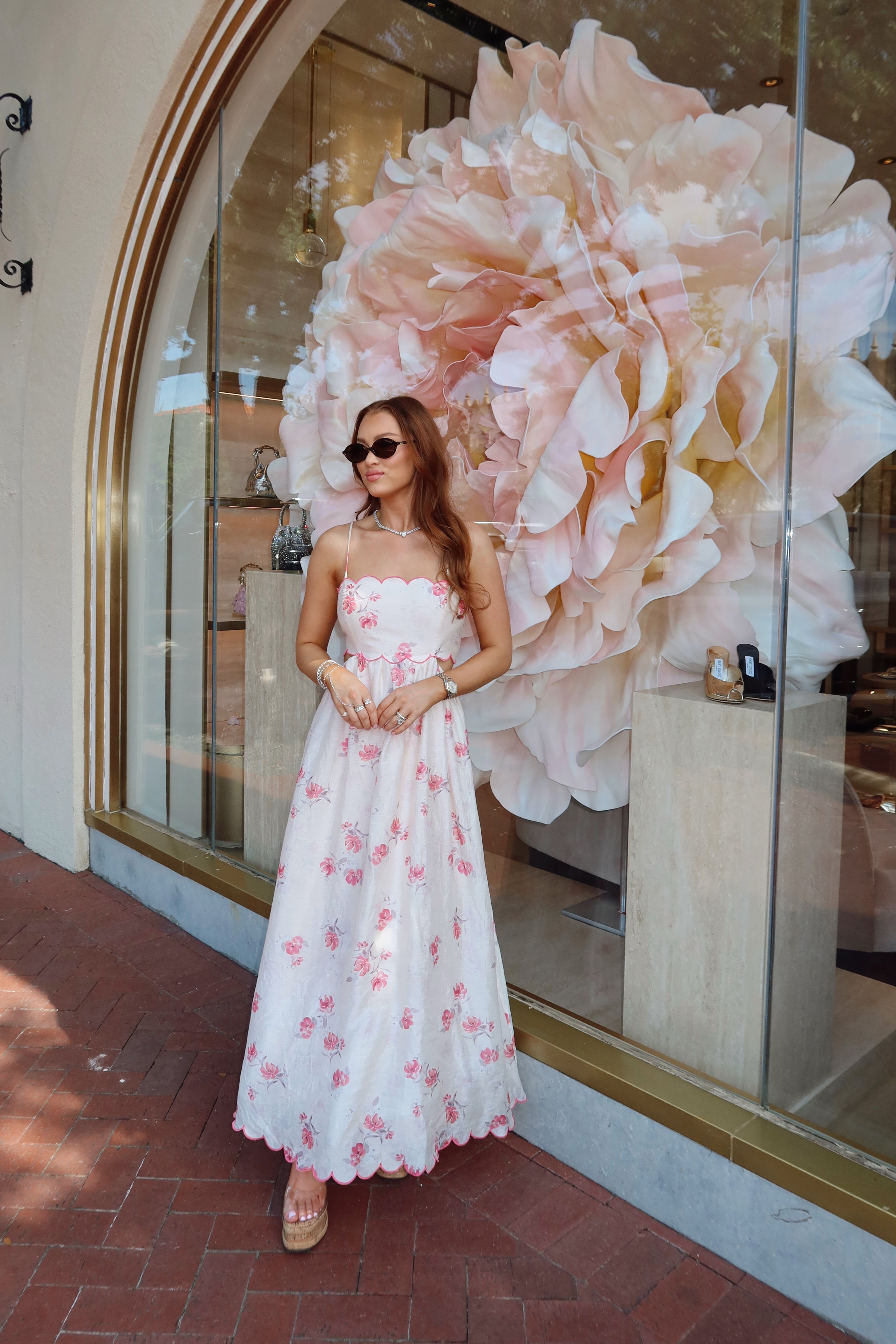 Camilla Pink Scallop Floral Maxi Dress