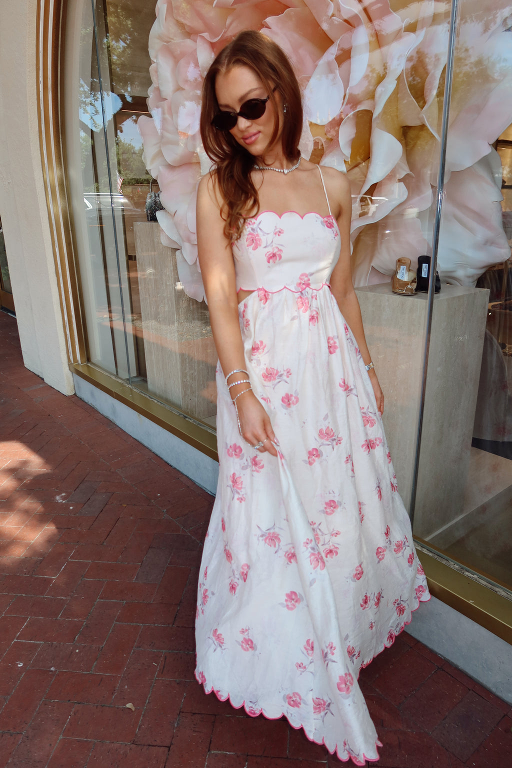Camilla Pink Scallop Floral Maxi Dress