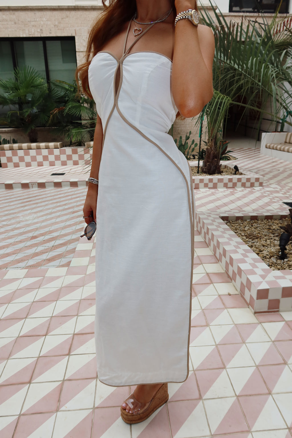 South Beach Contrast Piping Midi Dress