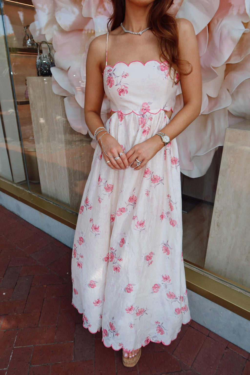 Camilla Pink Scallop Floral Maxi Dress