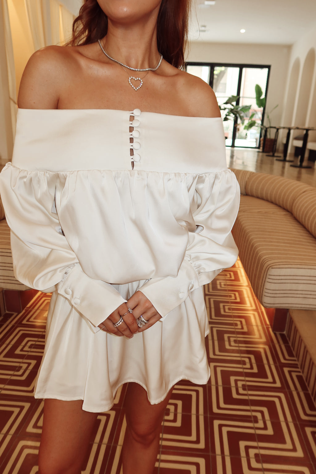 Dove Off The Shoulder Button Dress