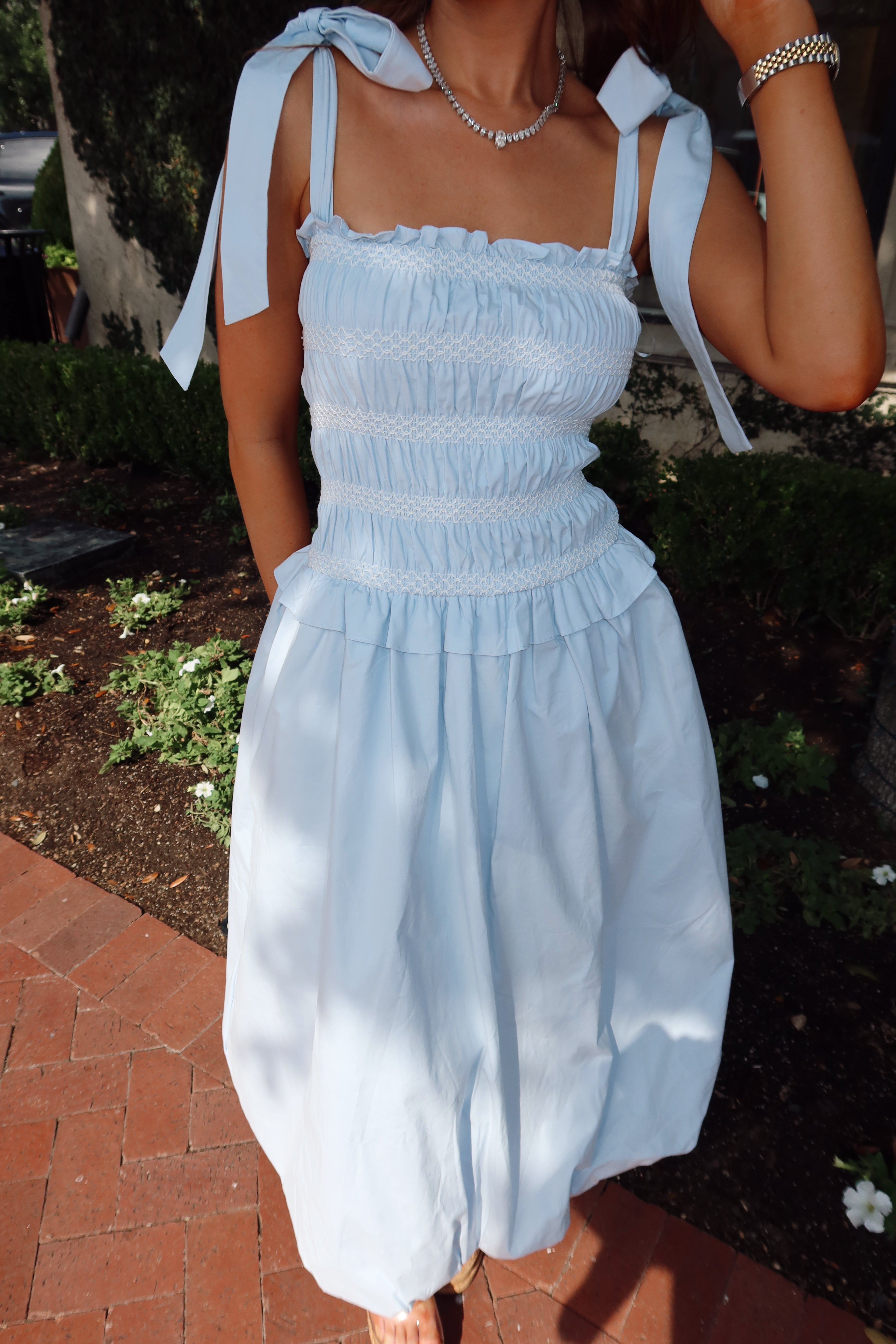 Lilibelle Baby Blue Smocked Bubble Midi Dress