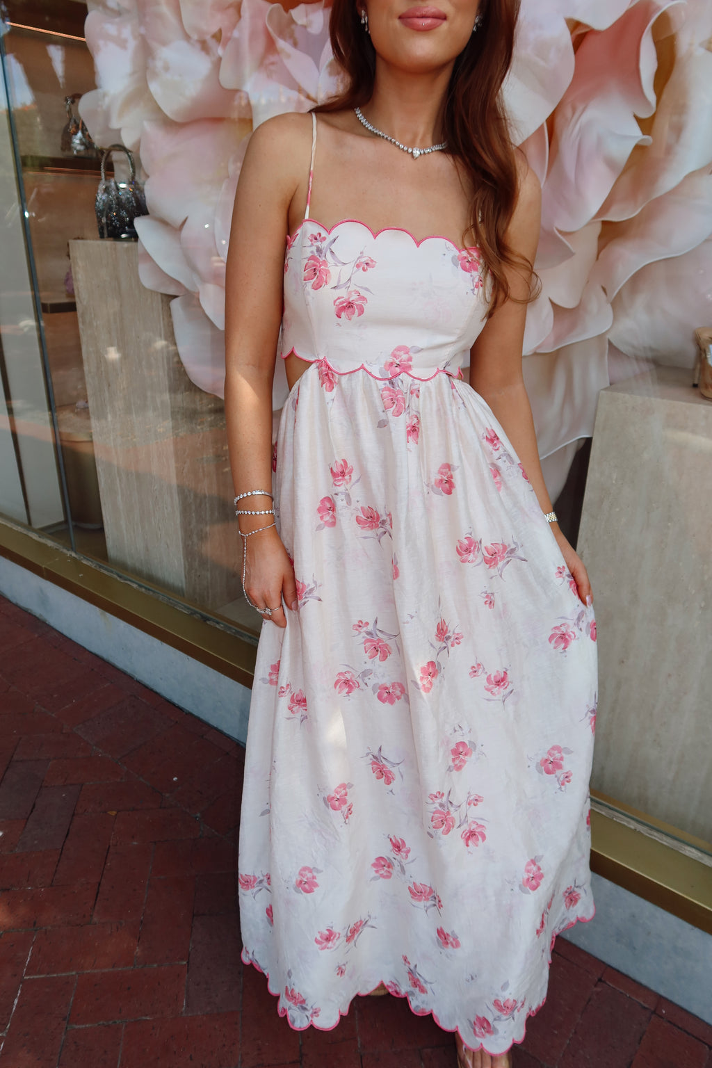 Camilla Pink Scallop Floral Maxi Dress