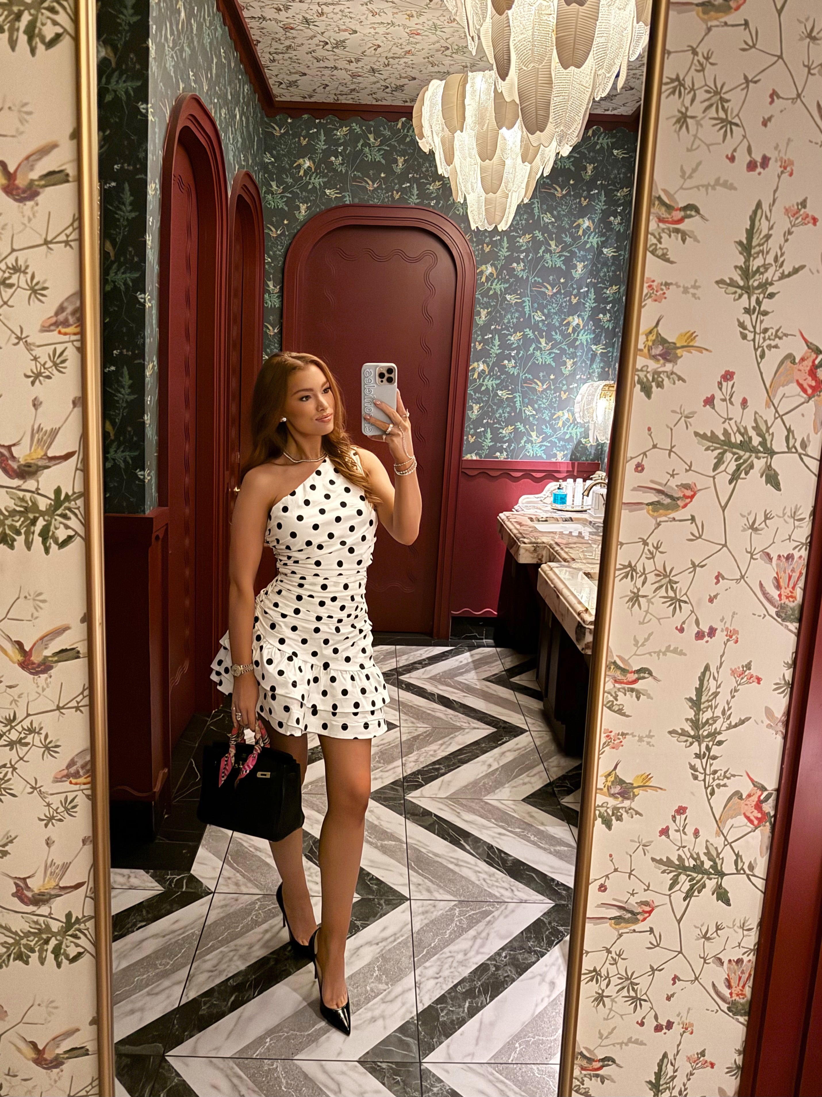 Derby Days One Shoulder Polka Dot Flare Dress