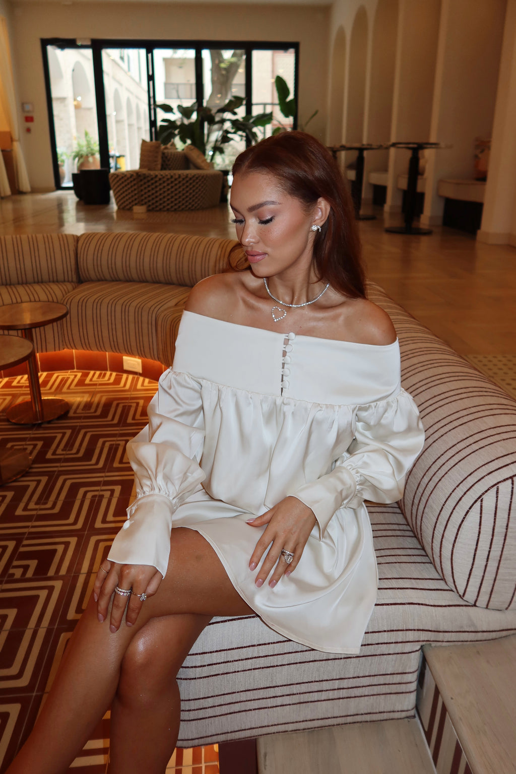 Dove Off The Shoulder Button Dress