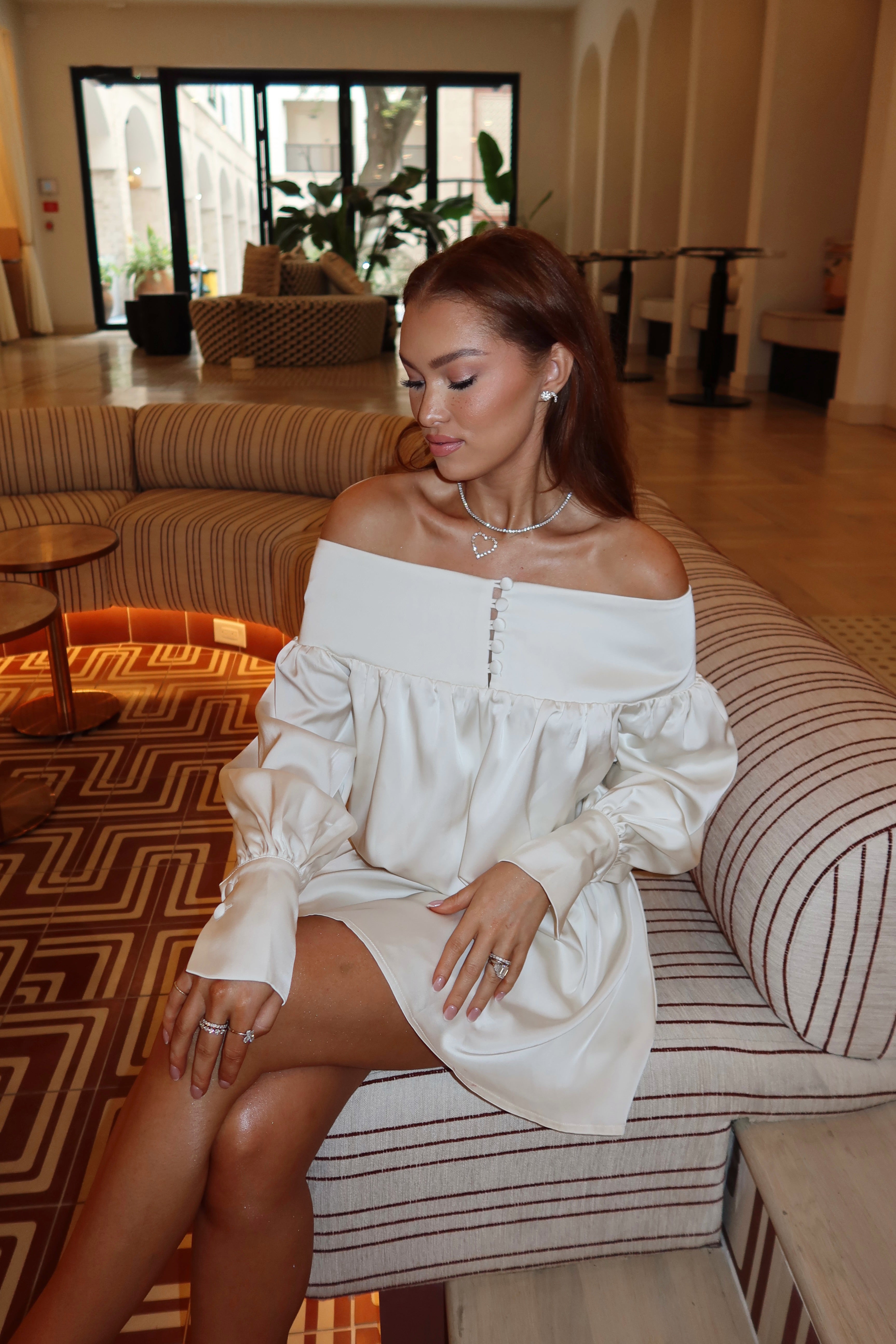 Dove Off The Shoulder Button Dress