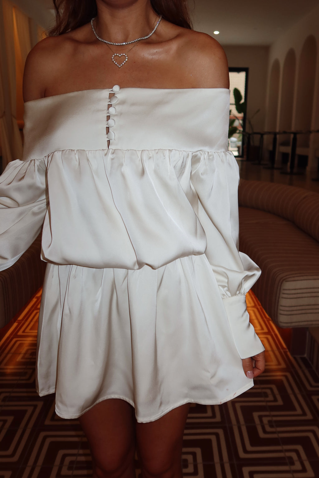Dove Off The Shoulder Button Dress