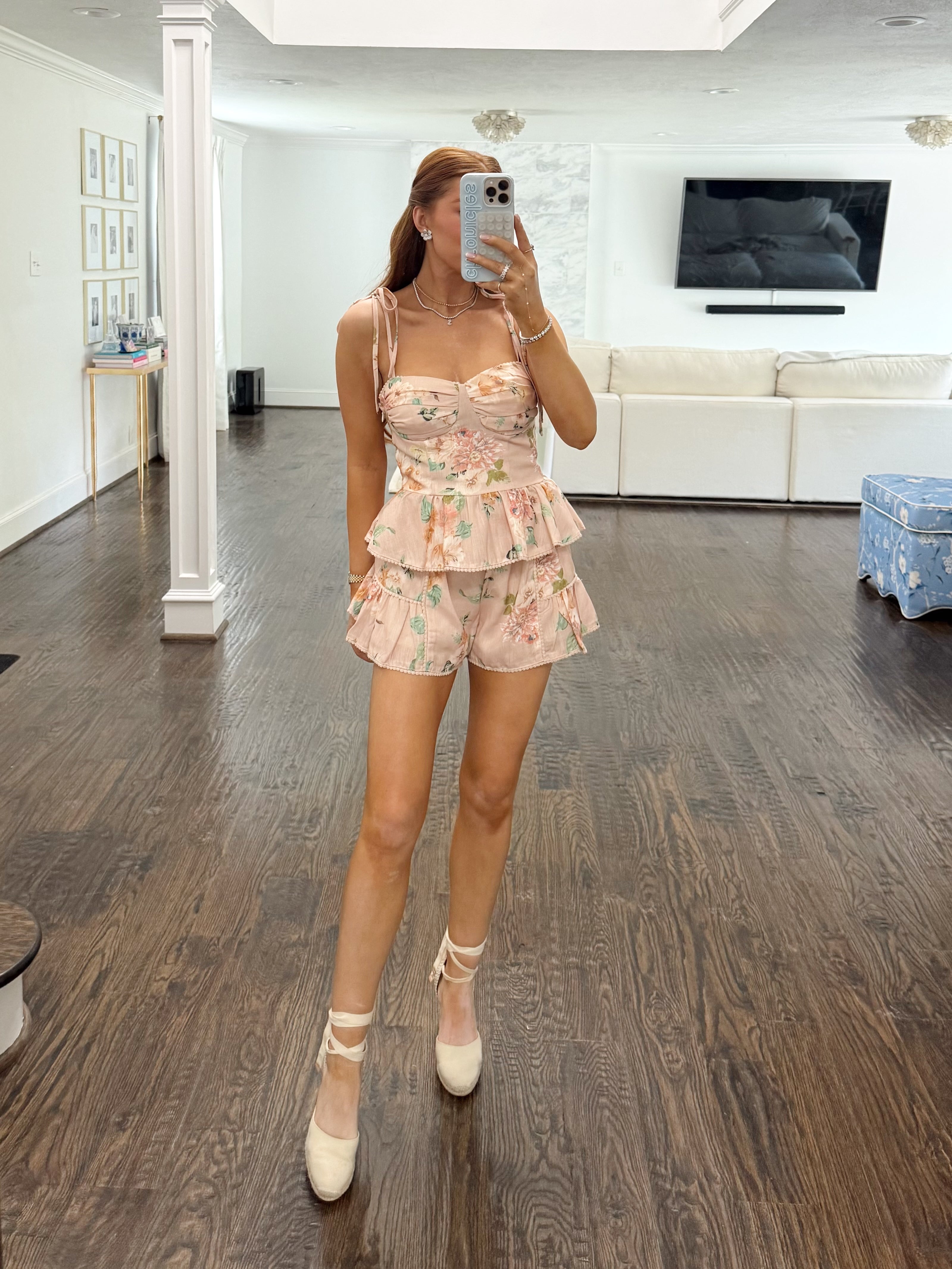 Just Peachy Floral Print Peplum & Shorts Set