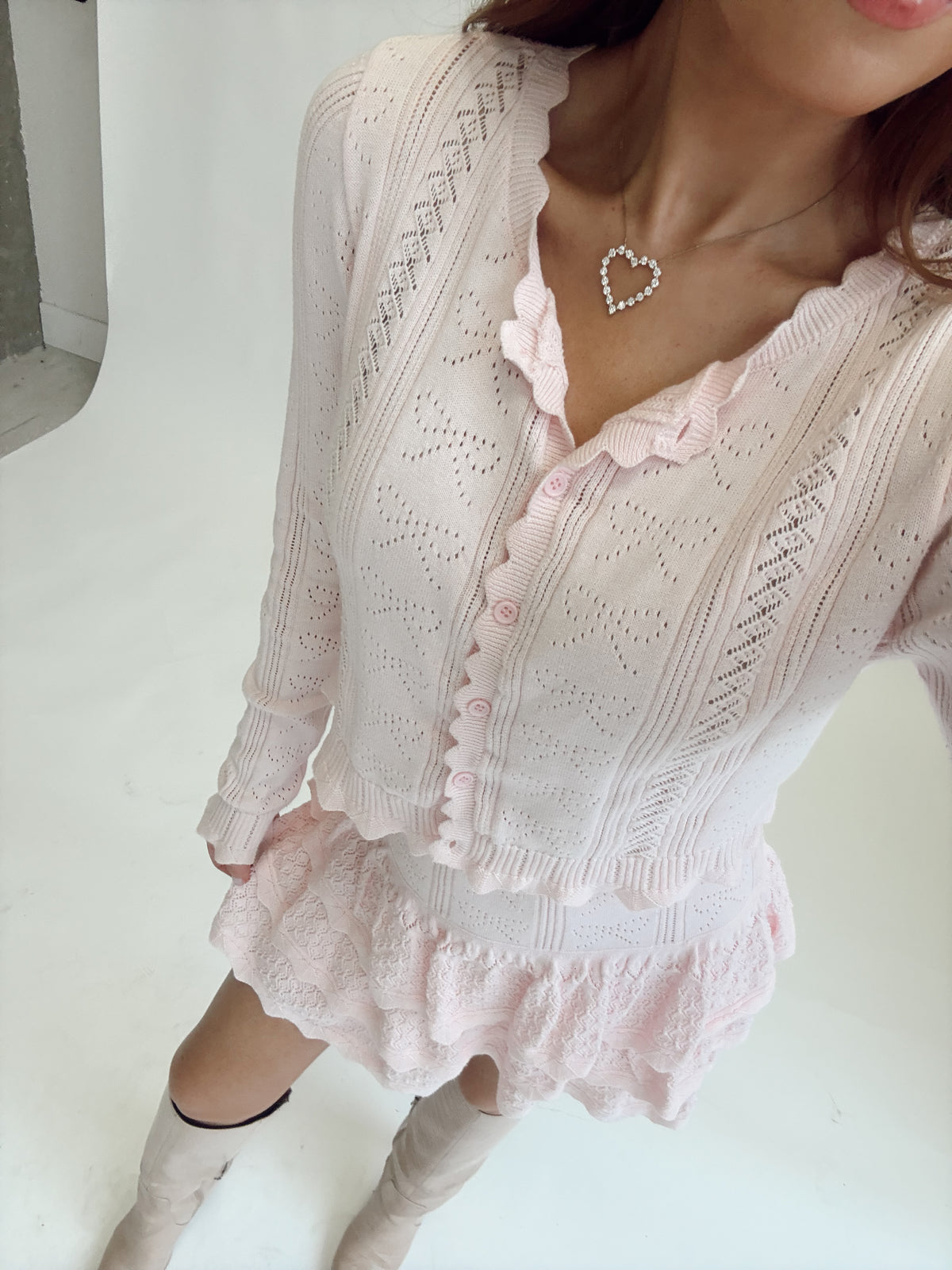Rosie Bow Detail Cardigan & Tiered Skirt Set