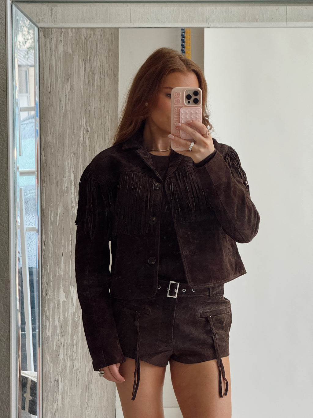 Dakota Suede Fringe Button Front Jacket