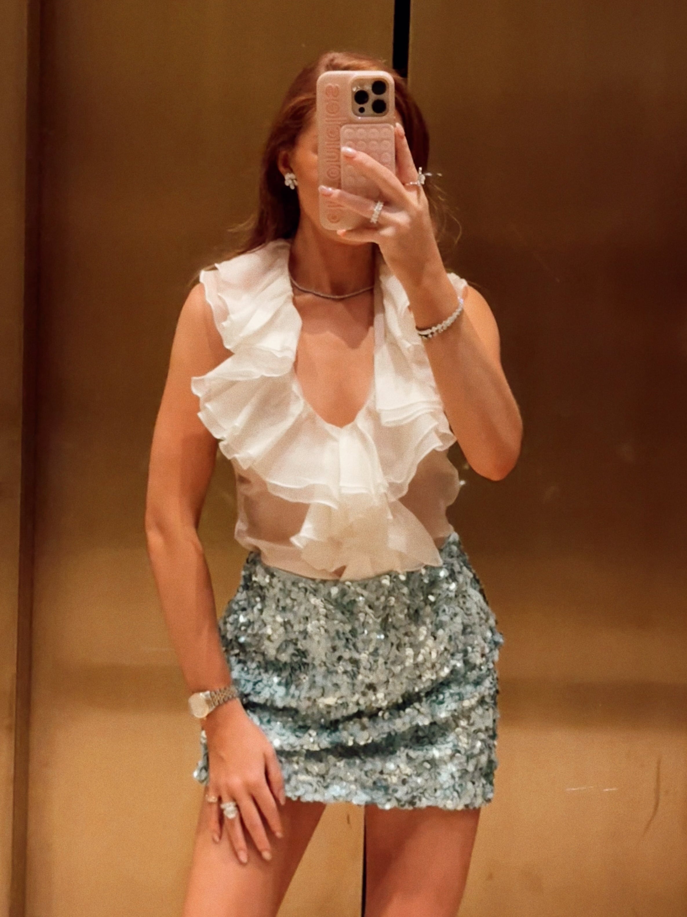 Chandelier Sequin Beaded Skirt - Baby Blue