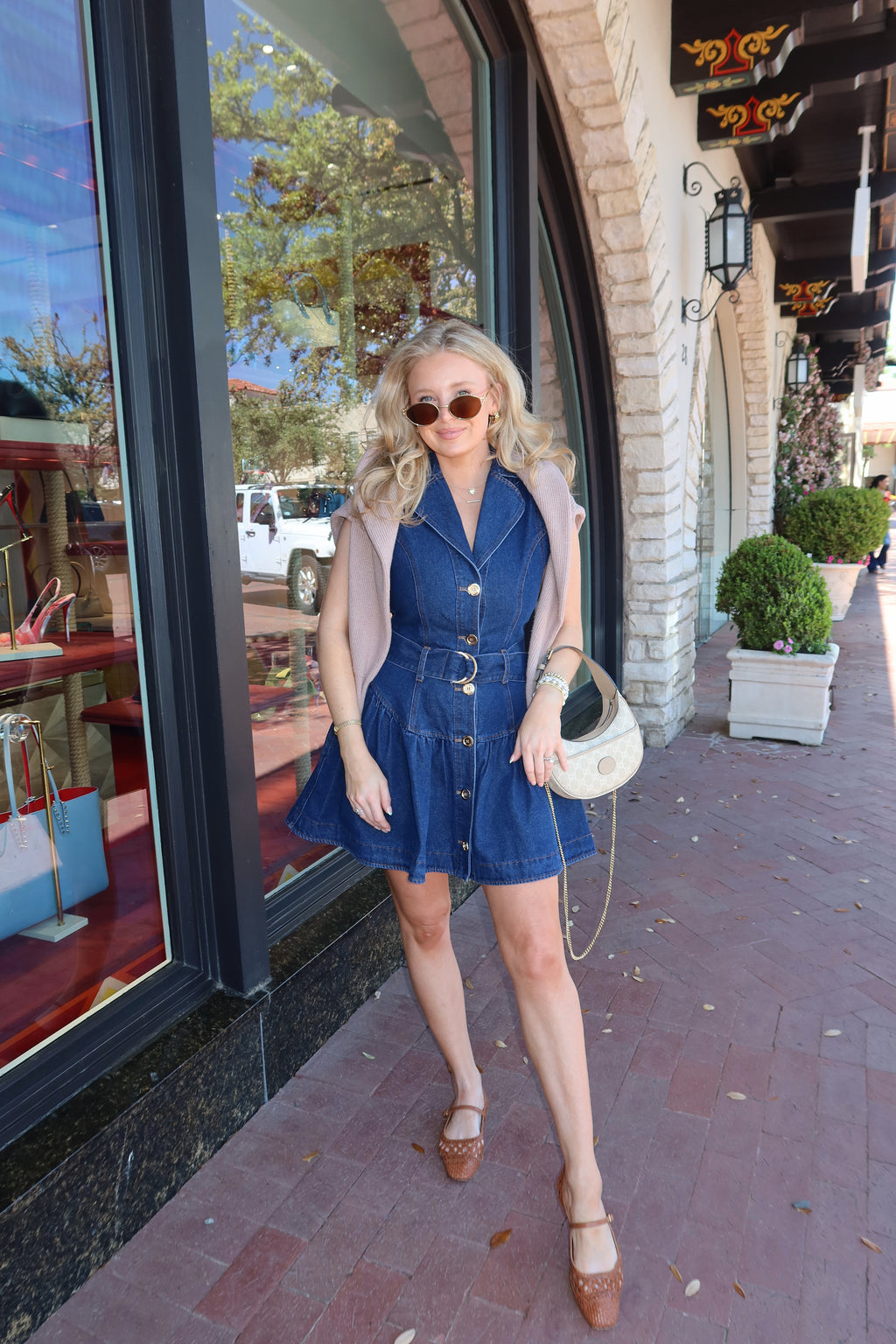 Anna Grace Denim Belted Dress