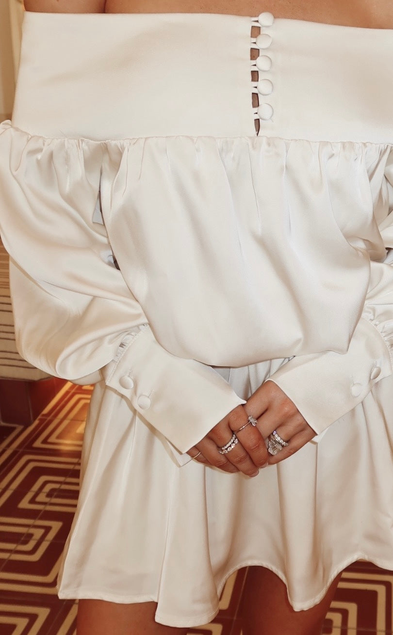 Dove Off The Shoulder Button Dress