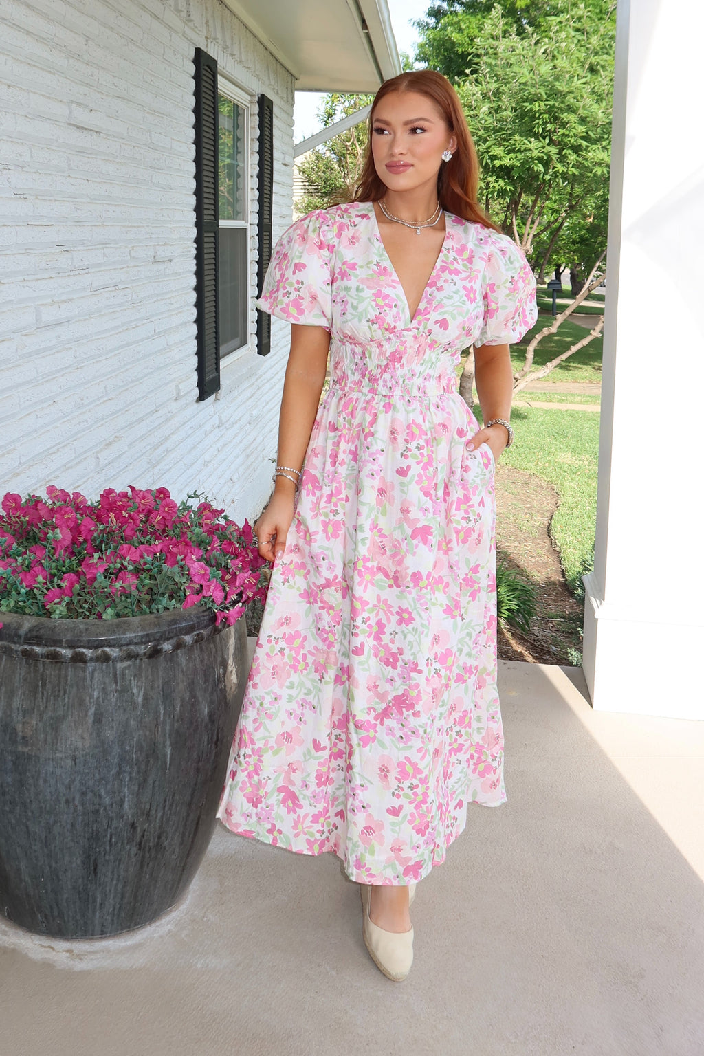 Madison Pink Floral Midi Dress
