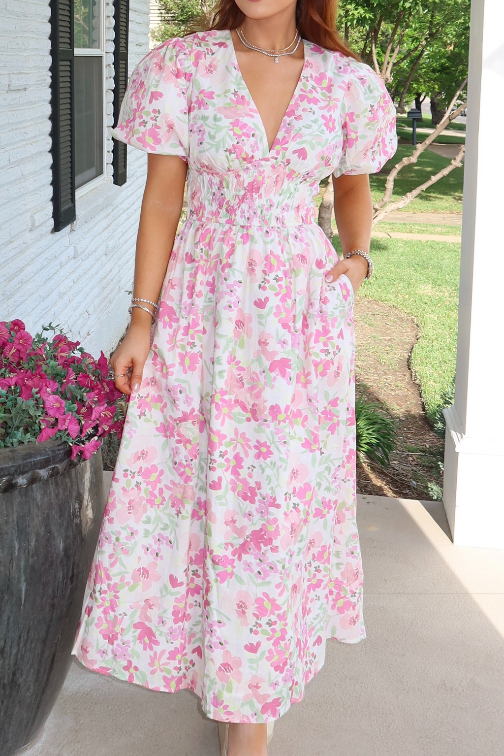 Madison Pink Floral Midi Dress