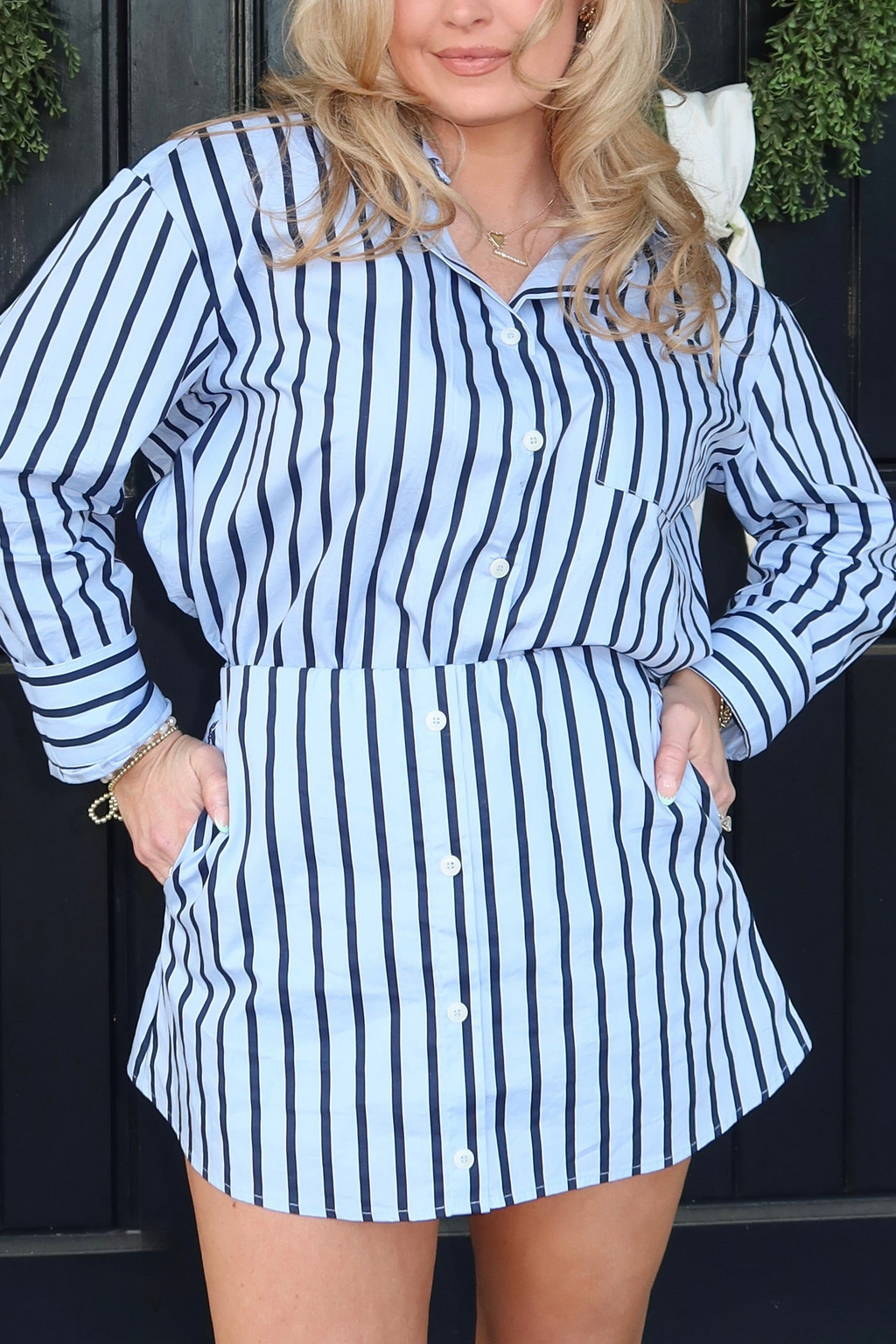 Brittany Blue Stripe Button Down Skort Set