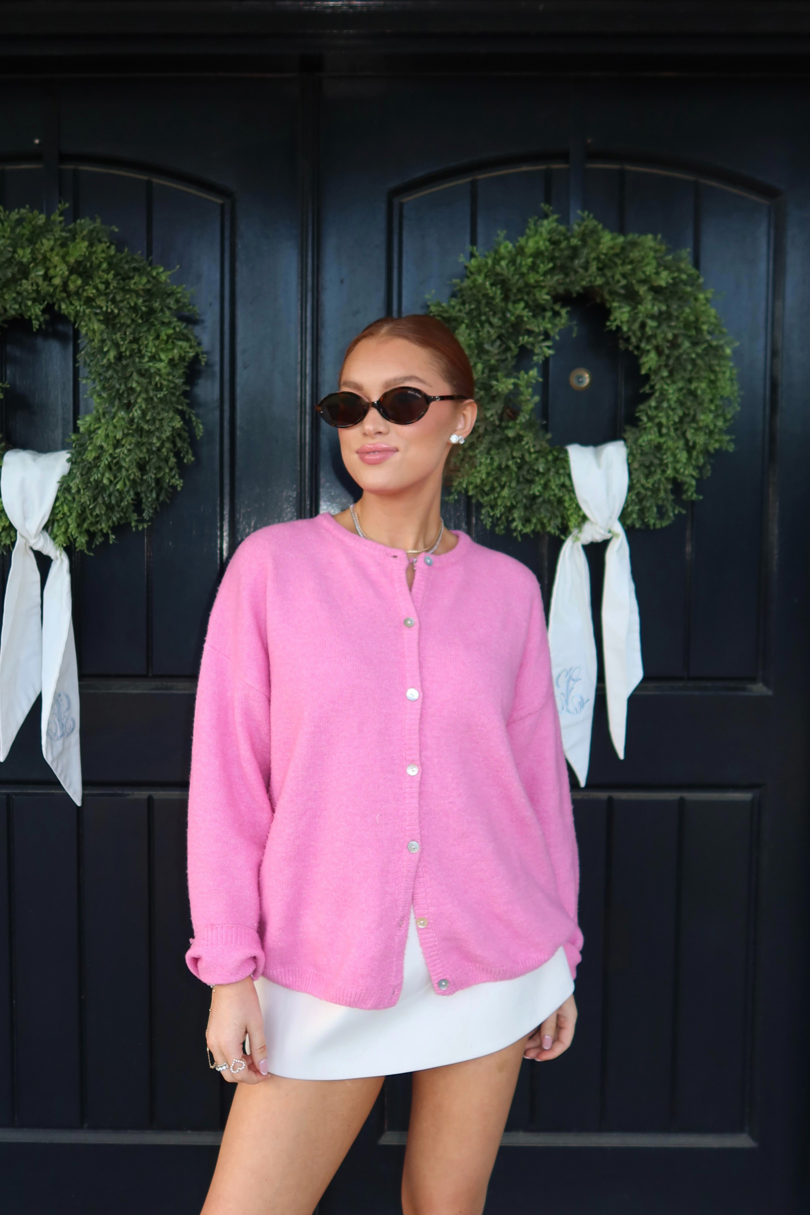 Pink Crewneck Cardigan