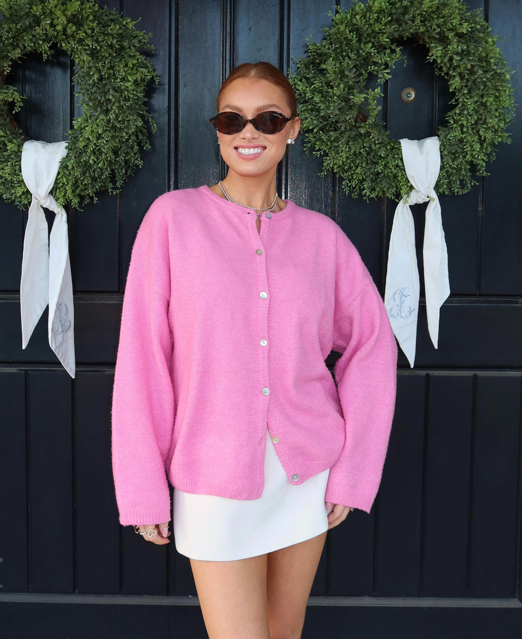 Pink Crewneck Cardigan