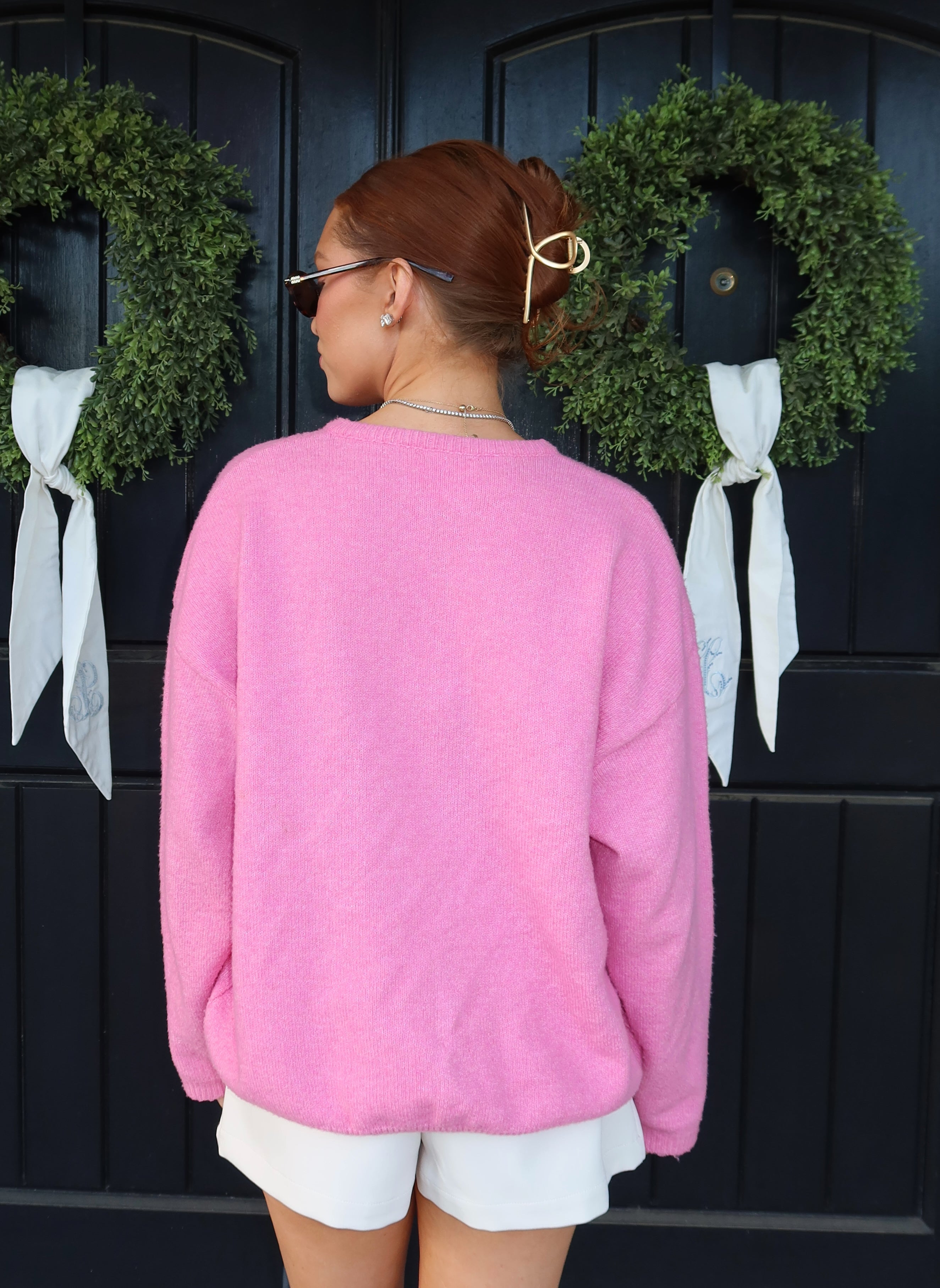Pink Crewneck Cardigan