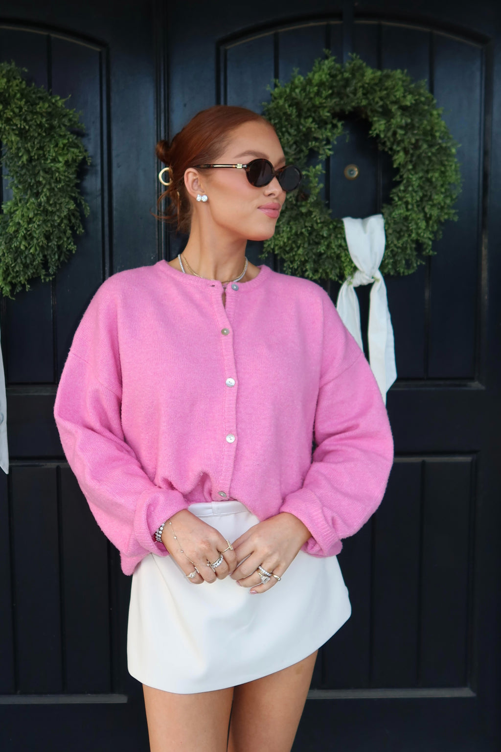 Pink Crewneck Cardigan