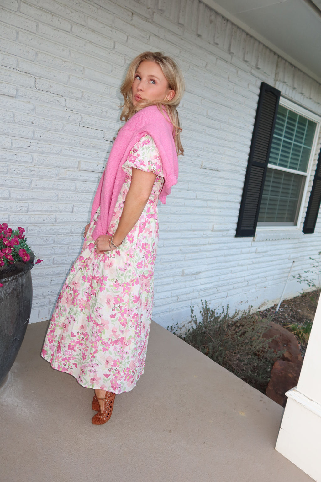 Madison Pink Floral Midi Dress