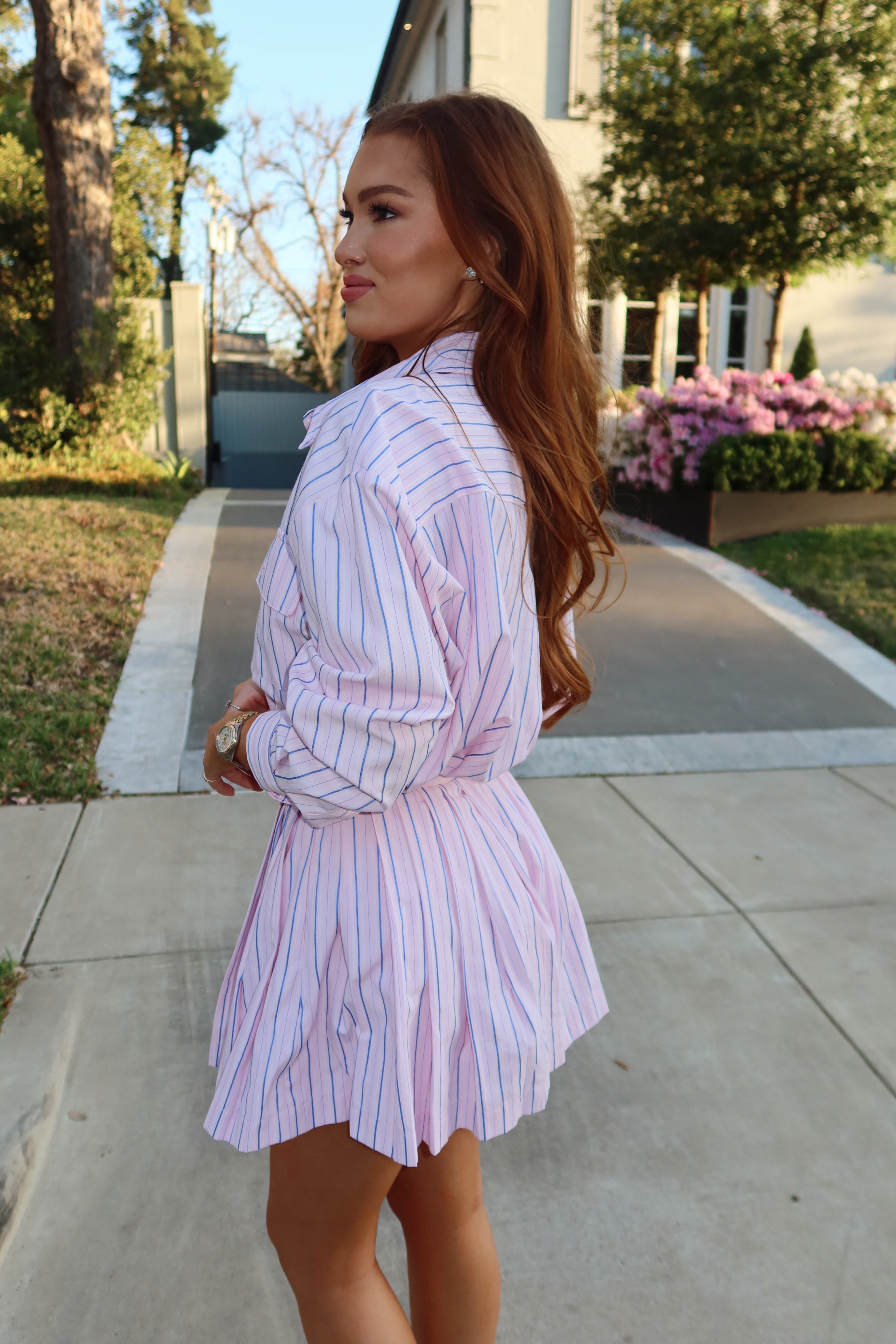 Saylor Stripe Button Down Shorts Set