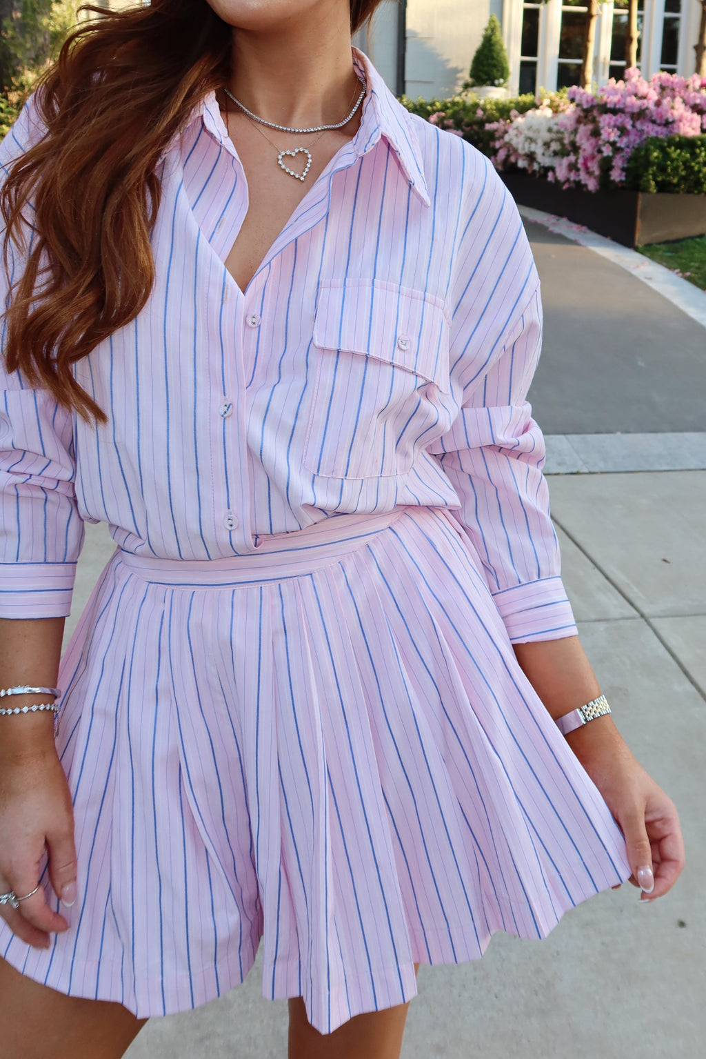 Saylor Stripe Button Down Shorts Set